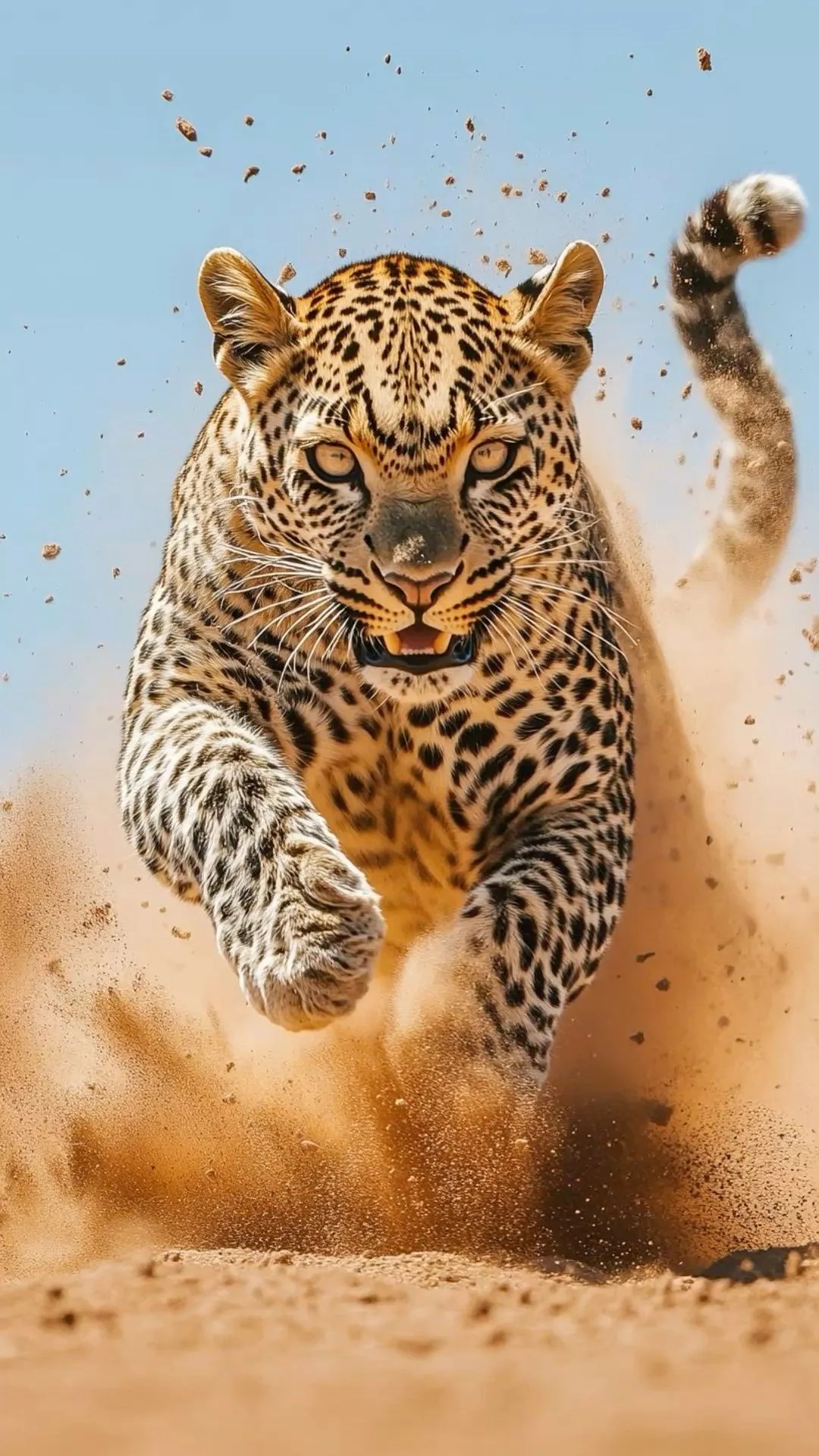 Powerful Wild Leopard in Action Portrait Free Wallpaper