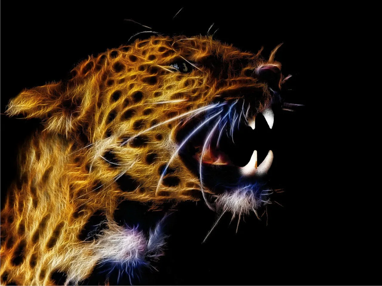 Roaring Leopard with Glowing Fierce Teeth Digital Art