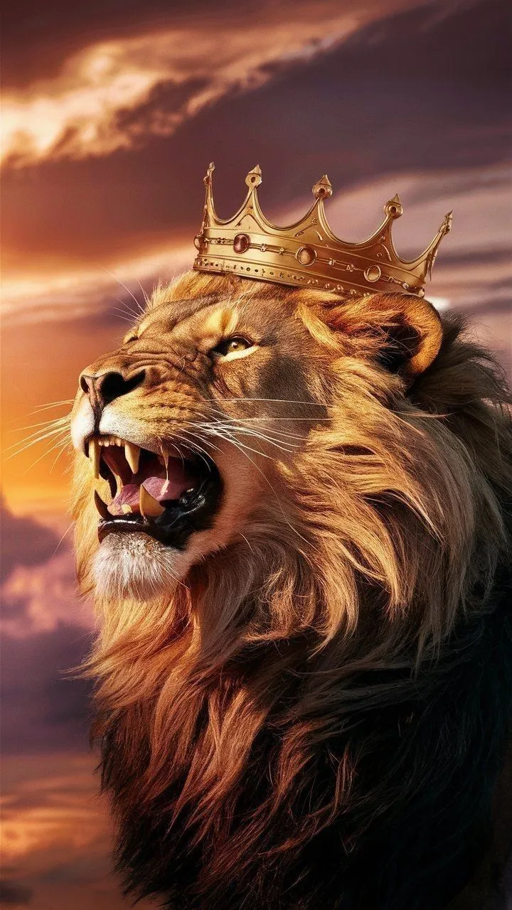 The King of the Jungle with a Crown HD Portrait Wallpaper