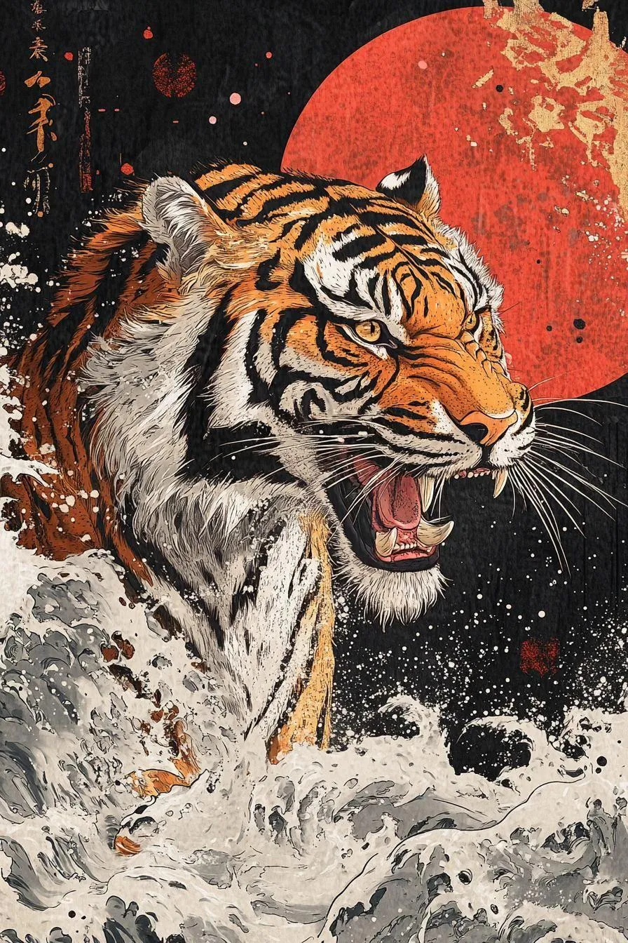 Tiger In Japan Art Mobile Wildlife Wallpaper Free Download