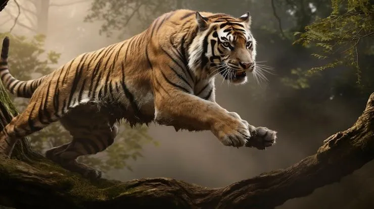 Tiger Jumping Over The Trees To Get Its Target Hd Wallpaper