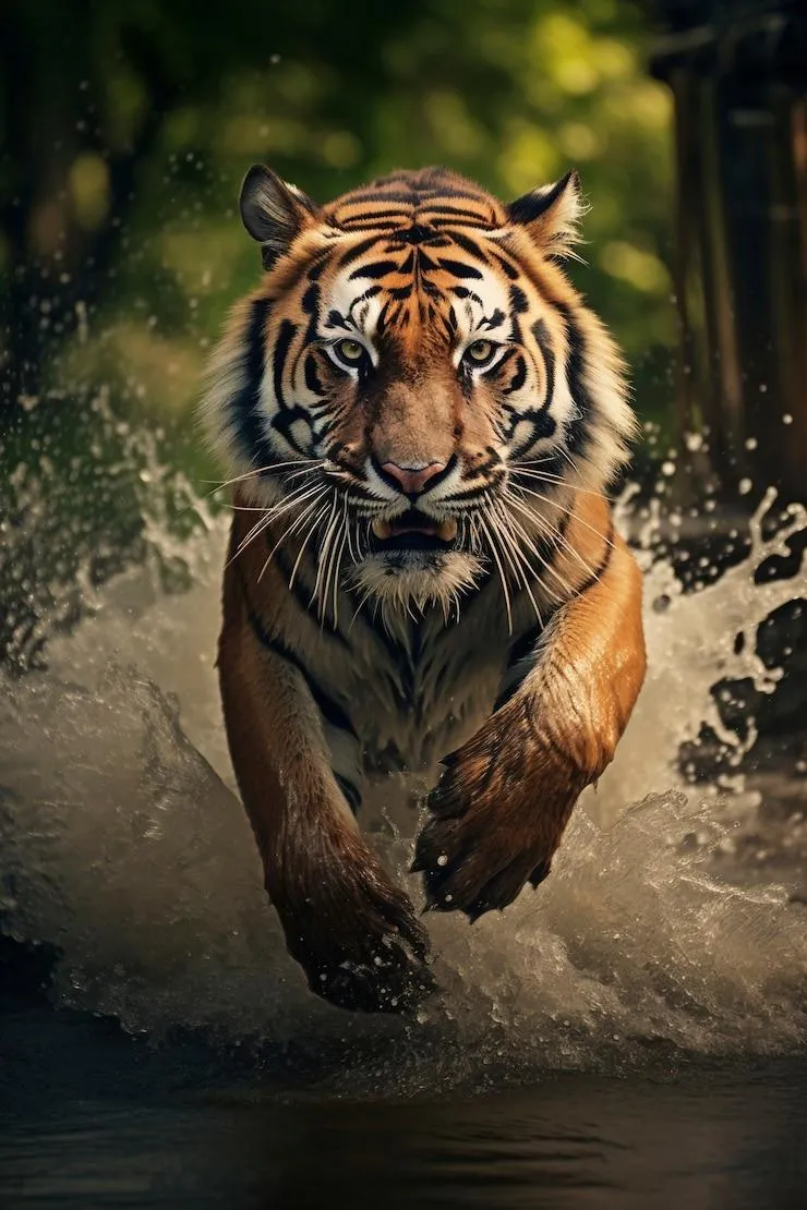 Tiger Runs Over The Water Hd Portrait Wallpapers For Free