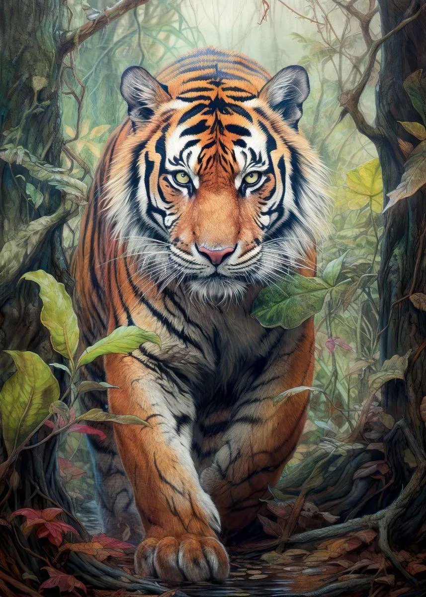 Tiger Walking In Forest Art Nature Wallpaper Download In HD