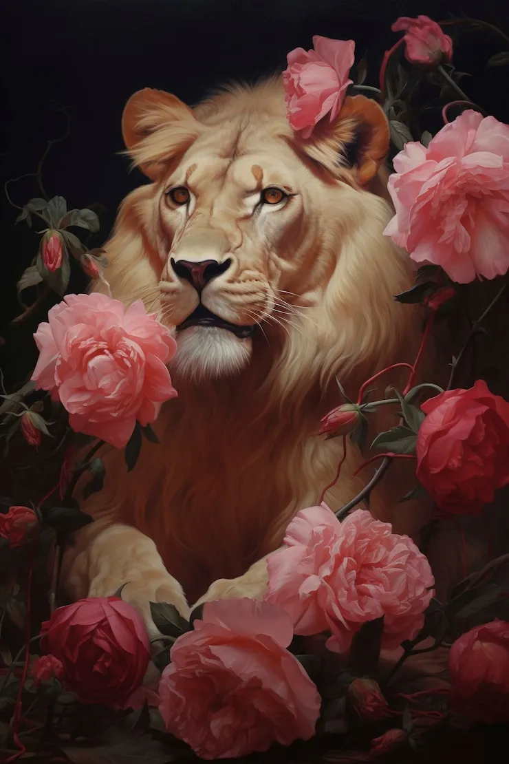 White Lion with Rose Flower Aesthetic Wallpaper for Free