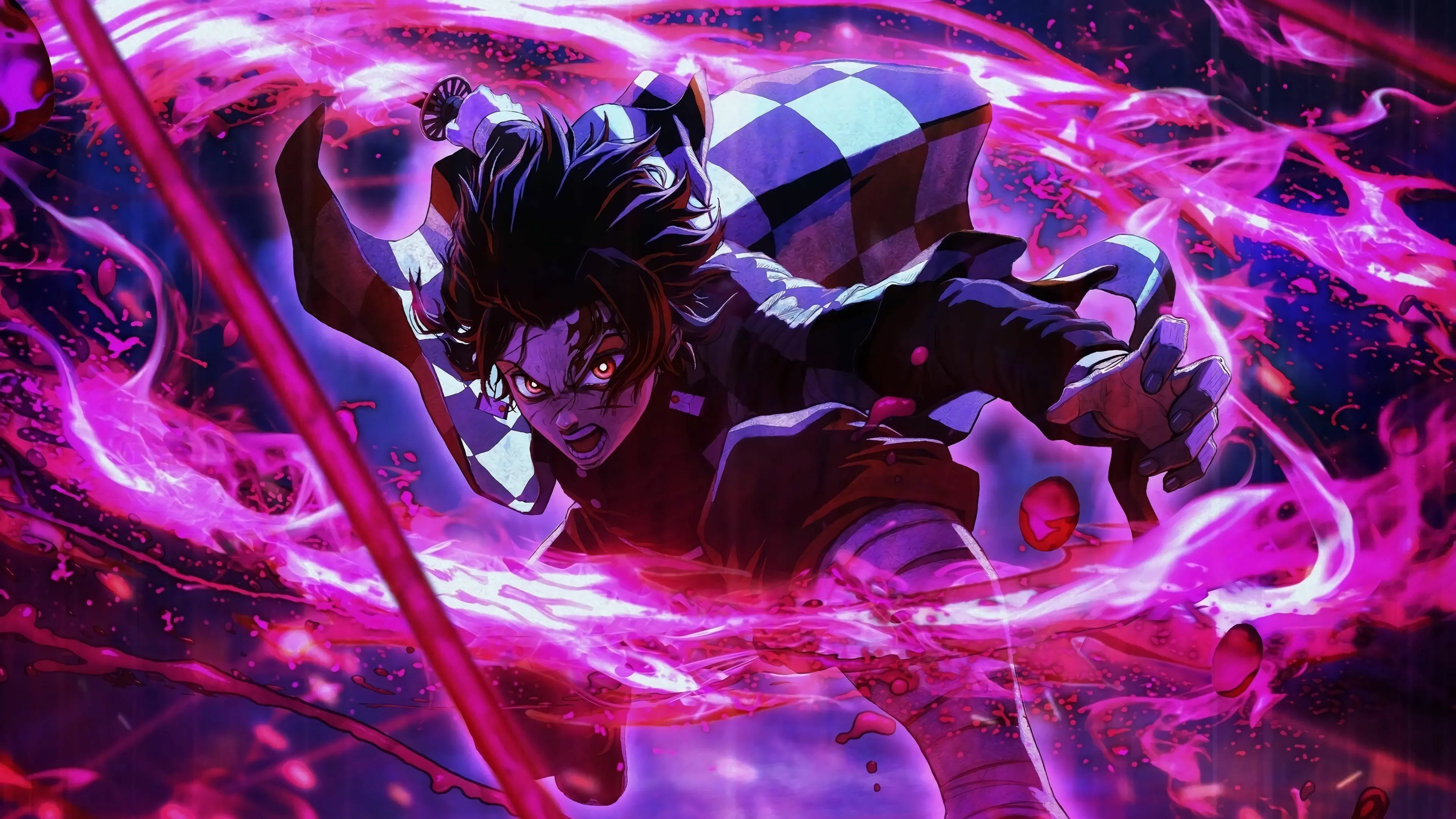 Anime Battle Scene with Purple Energy and Explosions