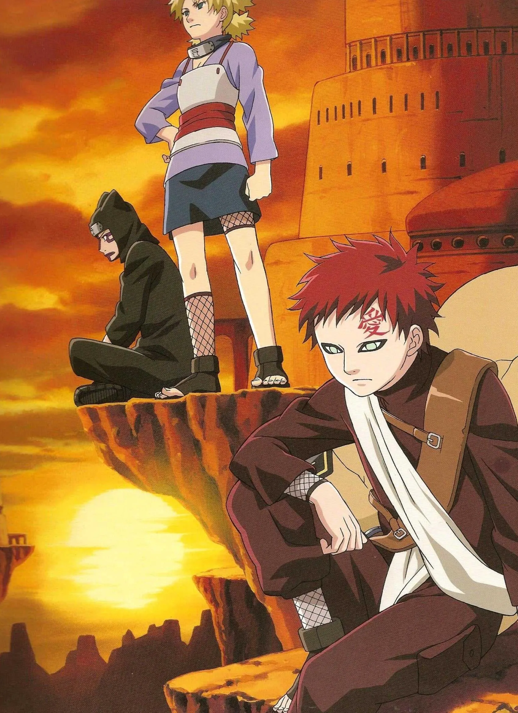Anime Boy with Sword Standing in Fiery Background Wallpaper