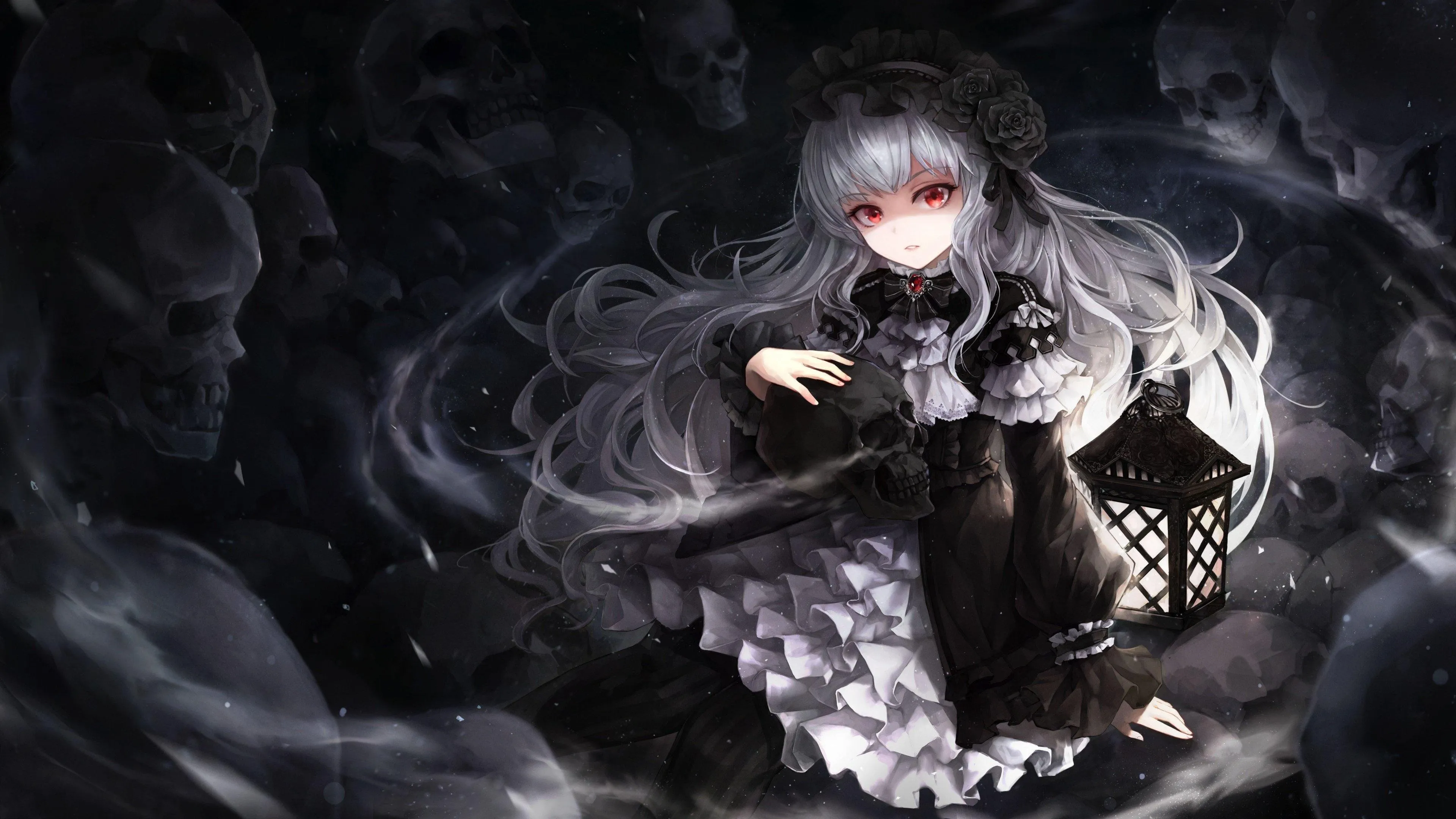 Anime Character in White Hair Wearing Black Coat Wallpaper