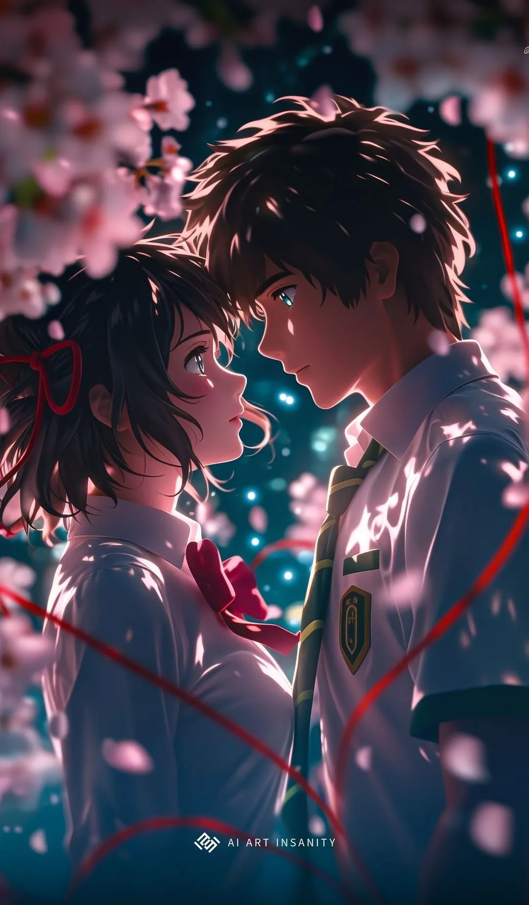 Anime couple facing each other with love wallpaper for free