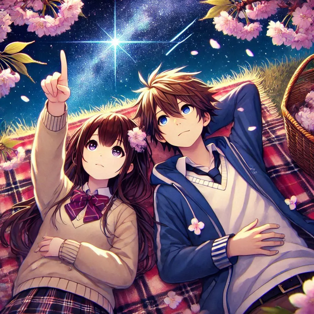 Anime wallpaper of couple in pleasant night free download