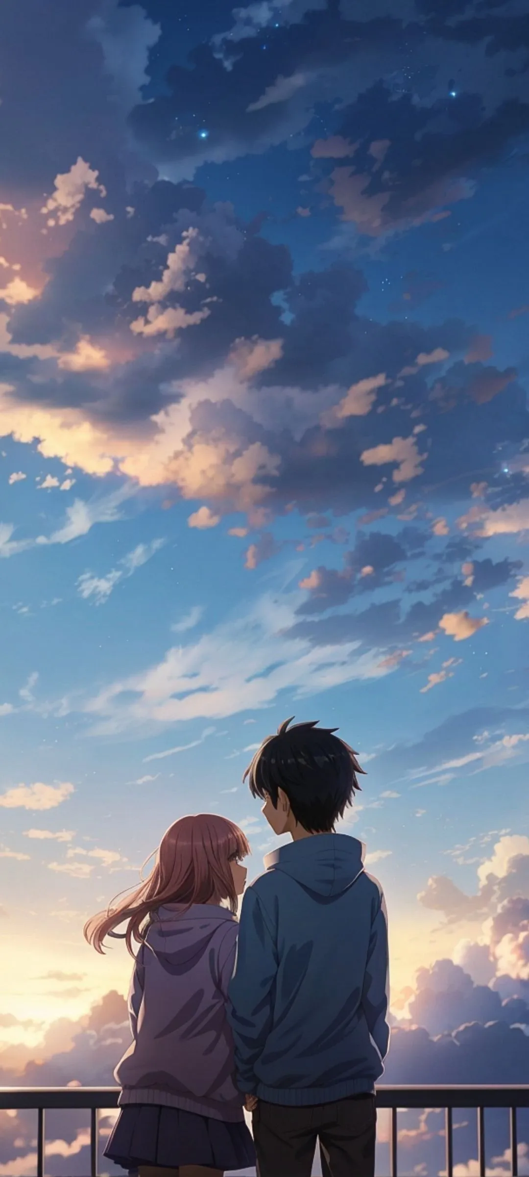 Anime Couple at Sunset Under Dreamy Sky hd wallpaper