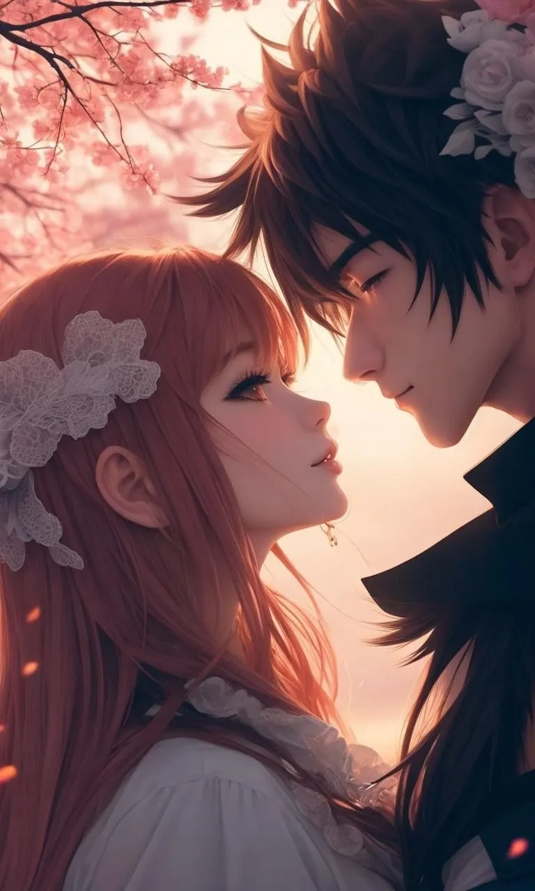 Anime Couple Hugging Close with Romance Wallpaper