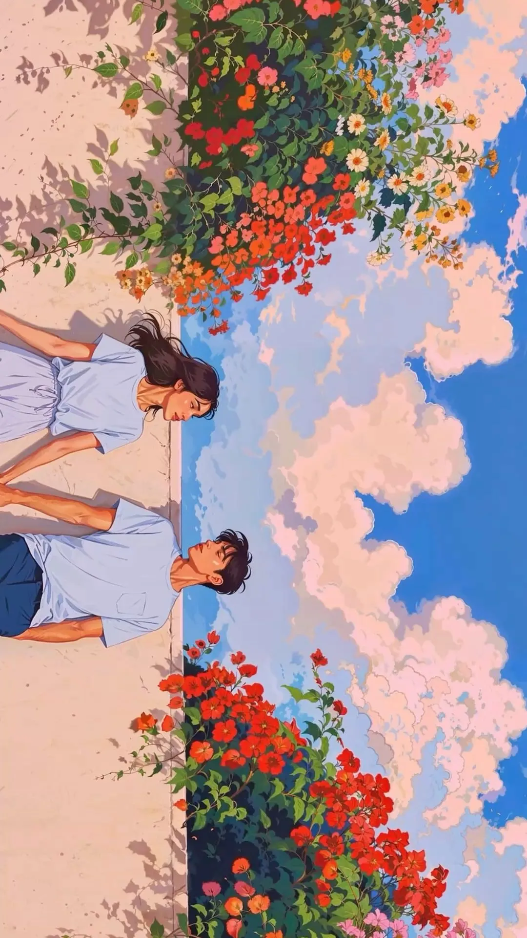 Anime couple with the blooming sky hd wallpaper for free