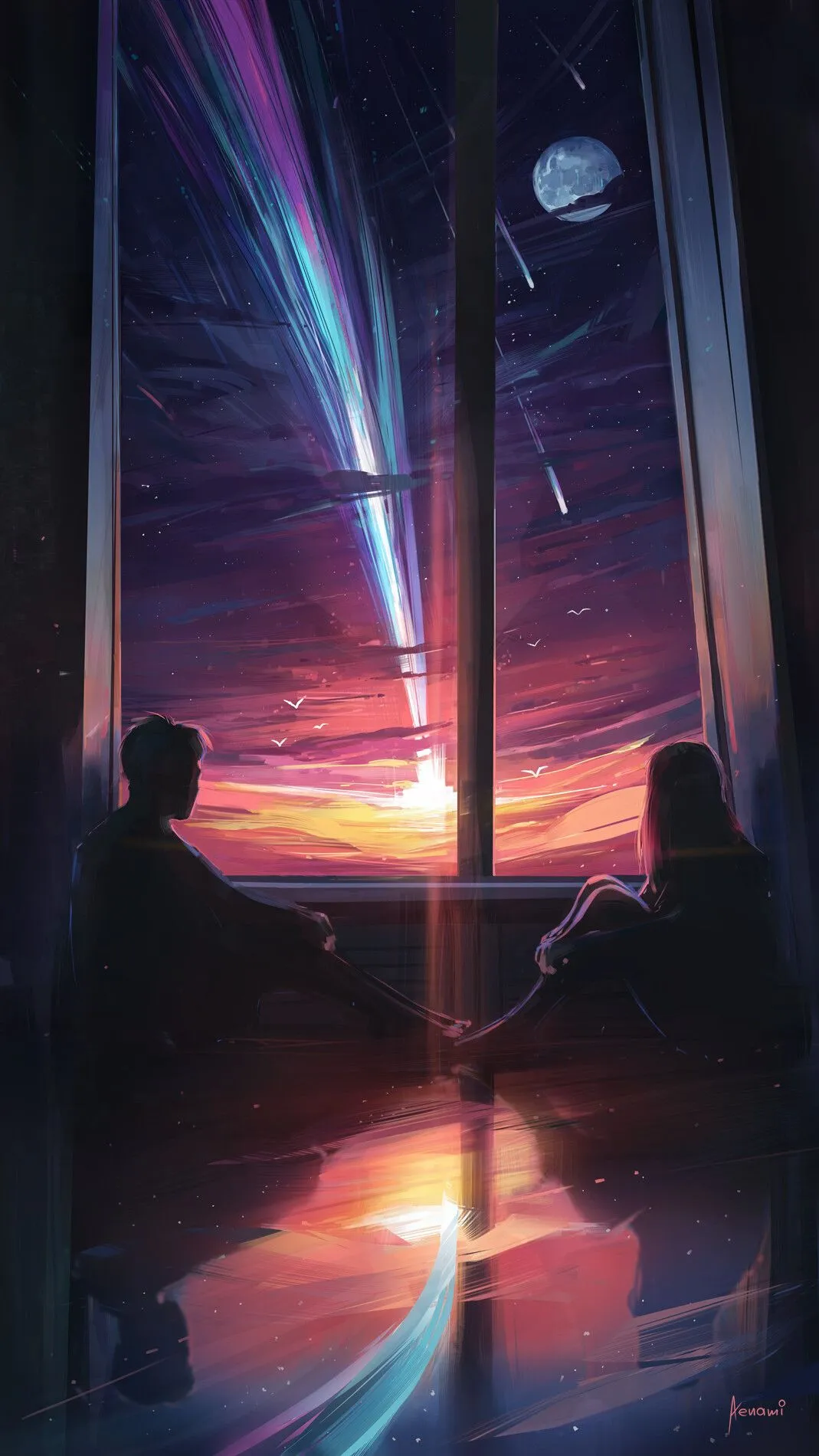 Anime couples asking their wish to shooting star HD image