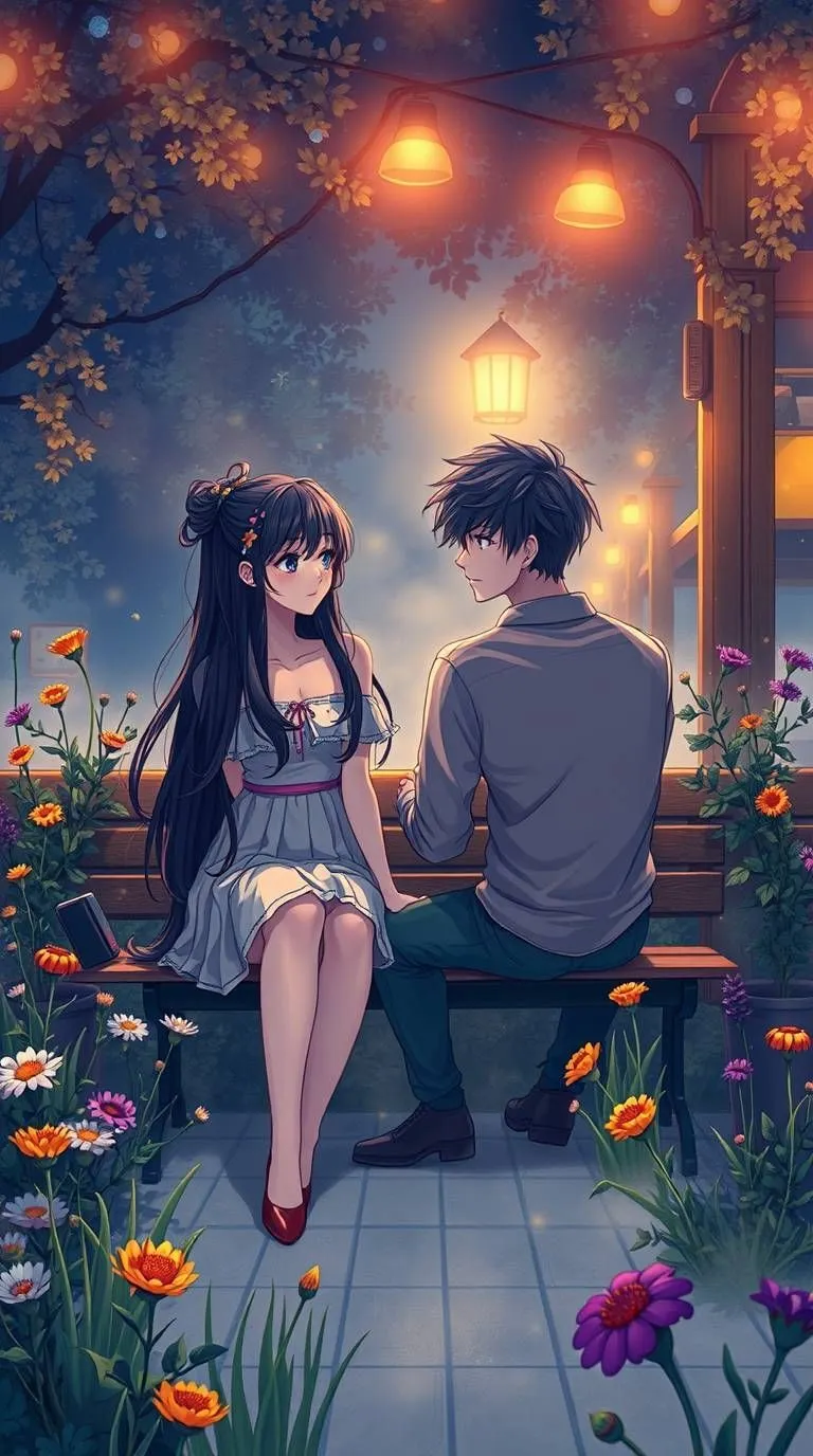 Anime couples in garden with colourful flowers wallpaper HD