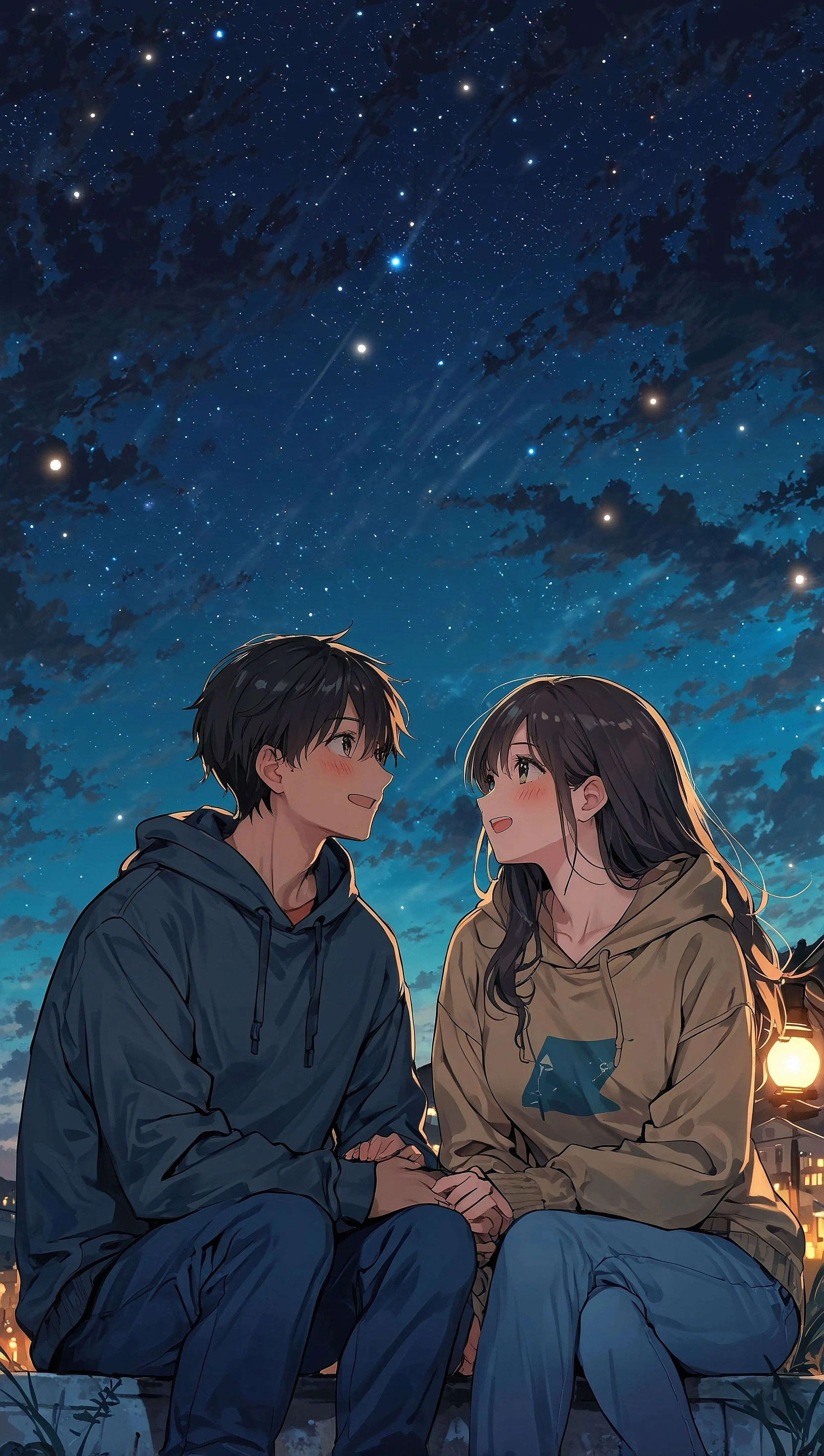 High resolution wallpaper of anime couples under the stars
