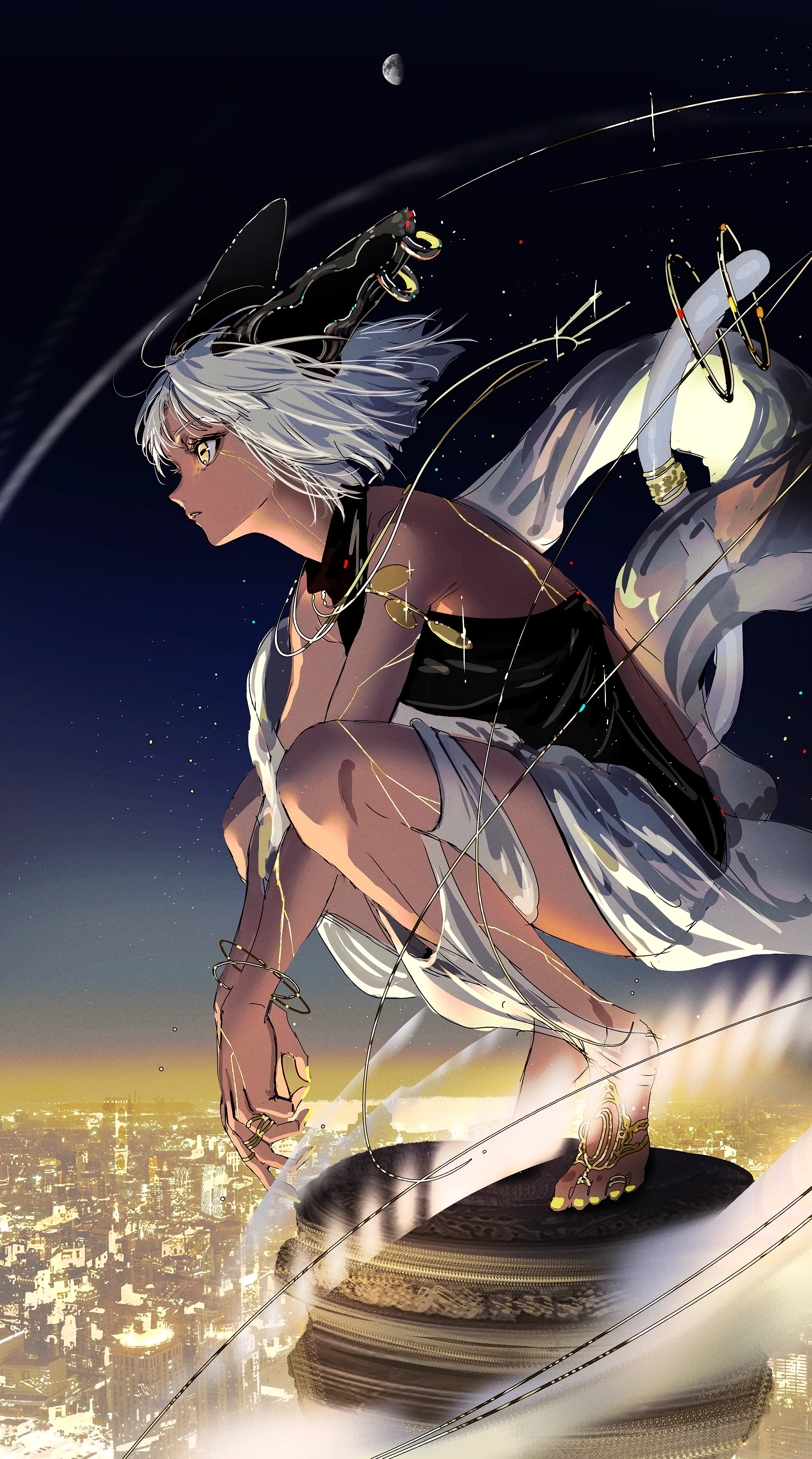 Anime girl Watching the Sky from building hd free Wallpaper