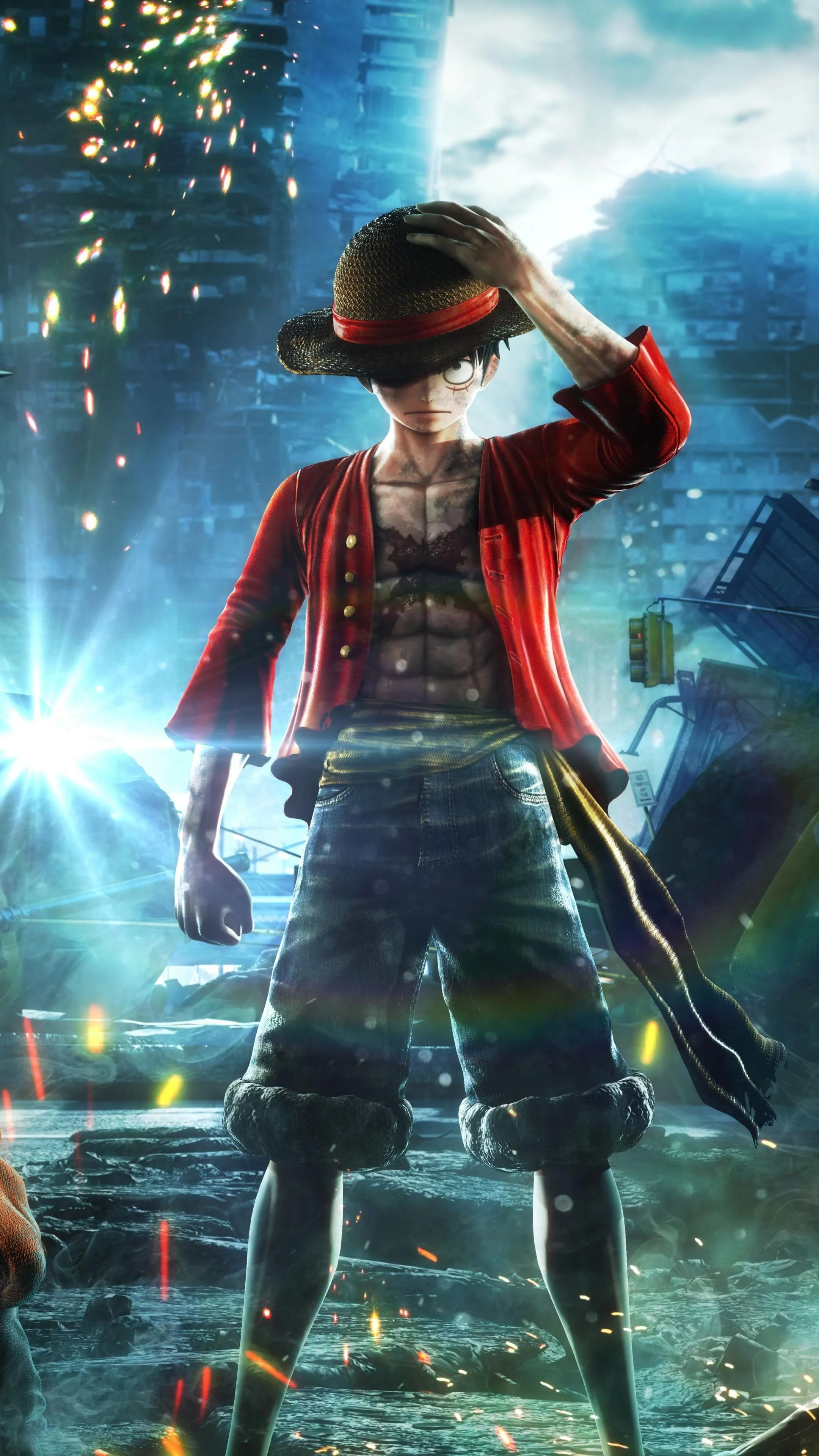 Anime Hero Standing Confidently with Sword and Wind