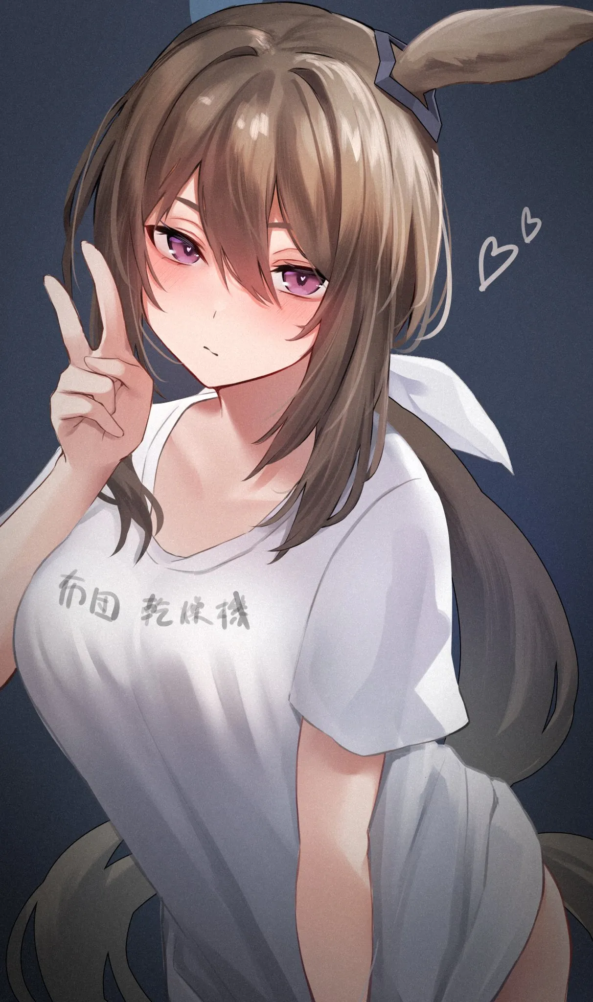 Anime girl with ponytail and showing peace with her hands