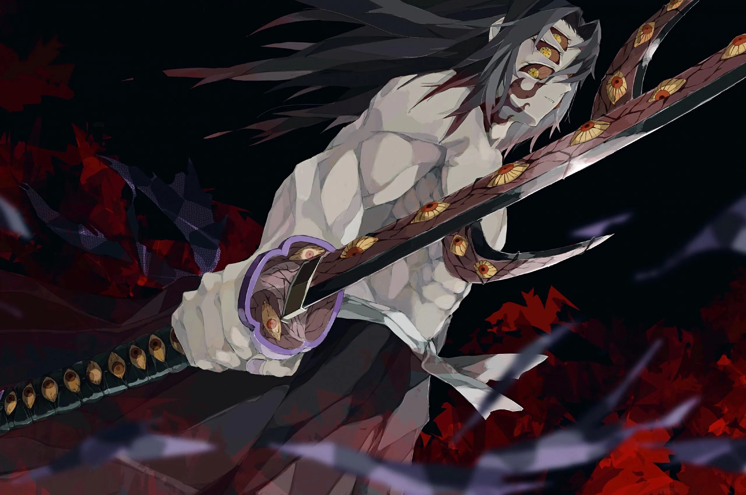 Anime Samurai Fighting Fiercely in Dark Battle Scene
