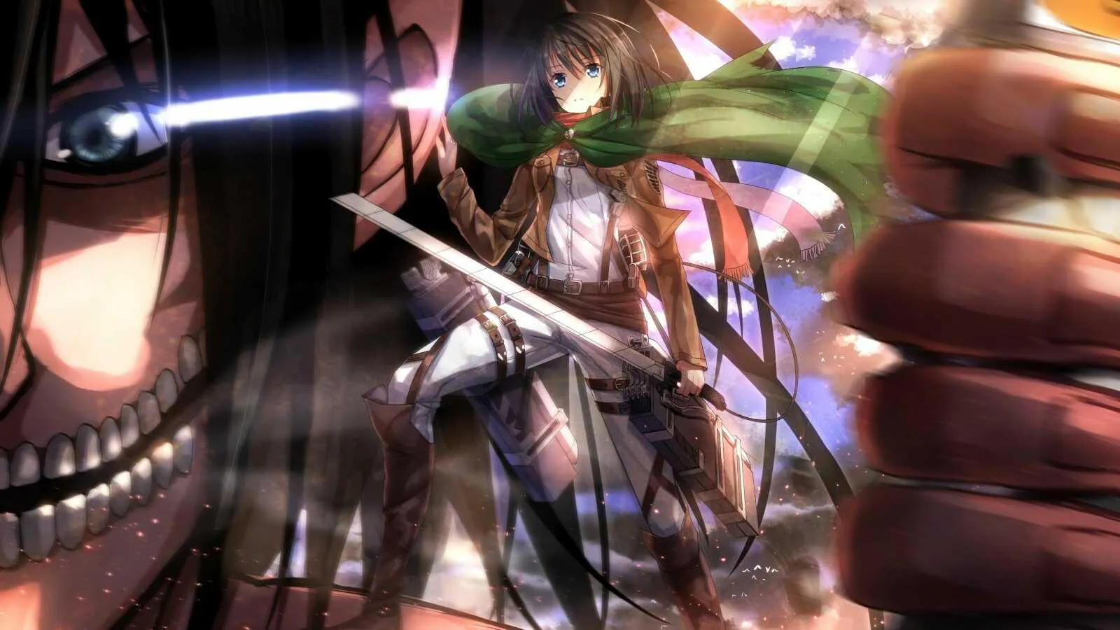 Attack on Titan Intense Action Scene with Titans Wallpaper