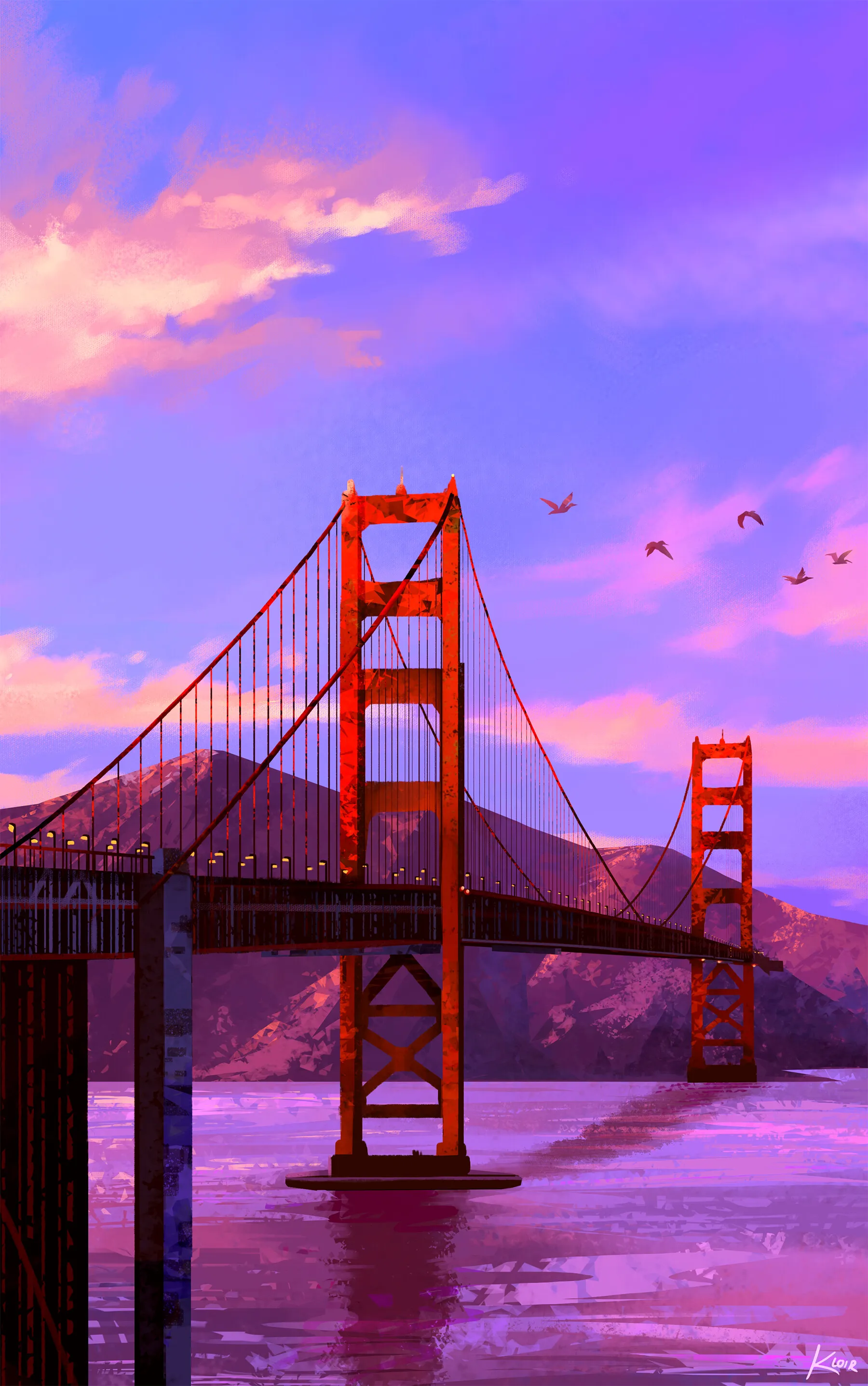Beautiful evening time bridge under sea aesthetic wallpaper