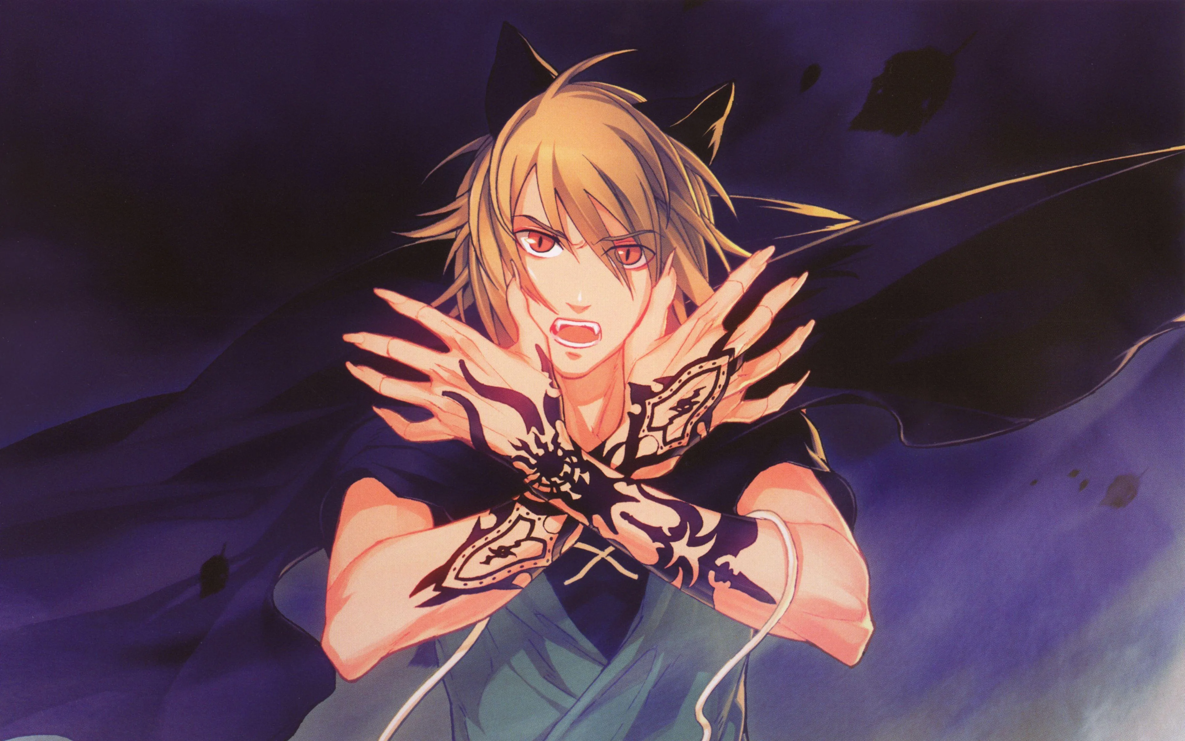 Blonde Anime Girl in Action Pose with Purple Background