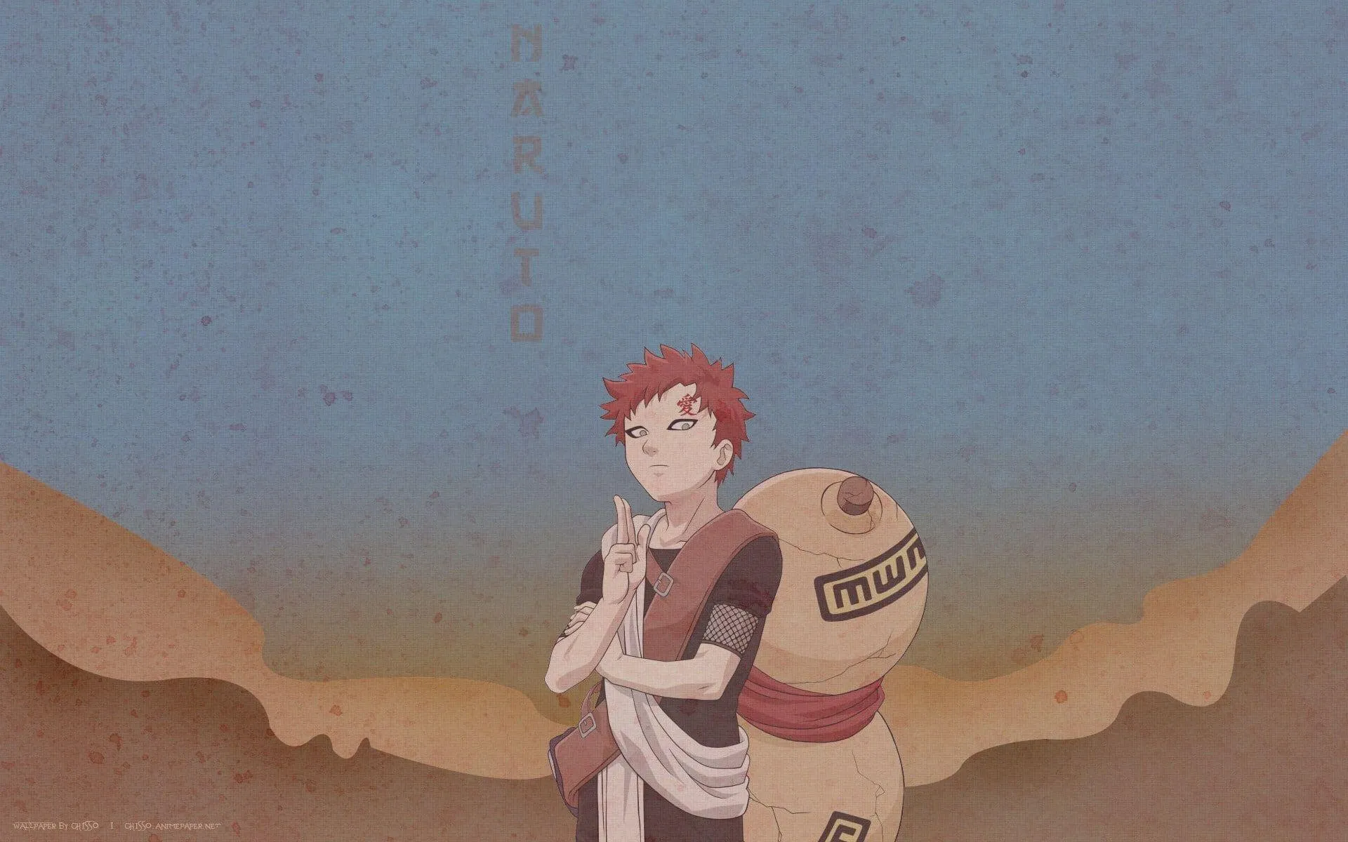 Calm Anime Character in Desert Landscape with Orange Sky