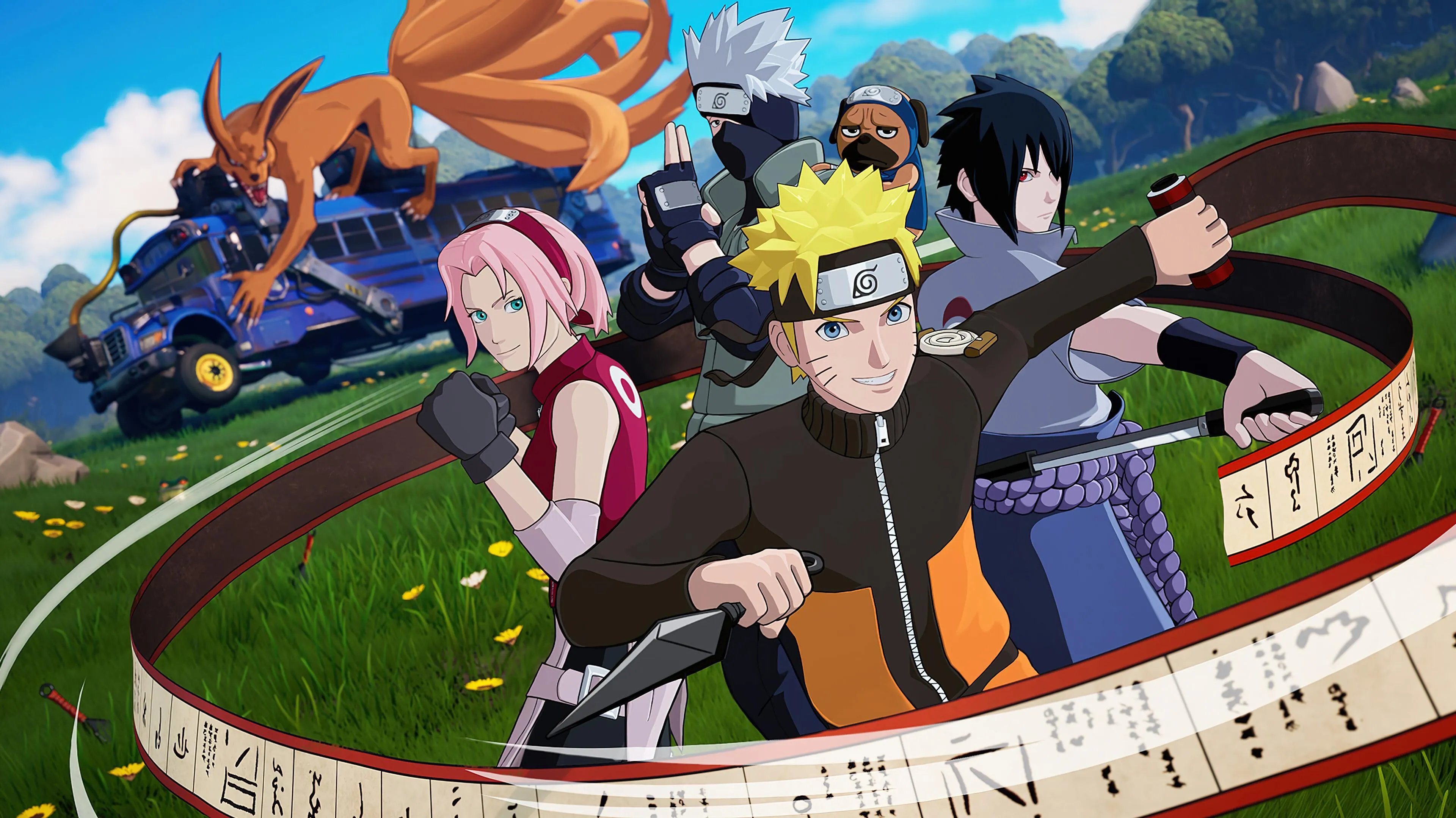 Characters Playing Baseball on Green Field in Anime Style