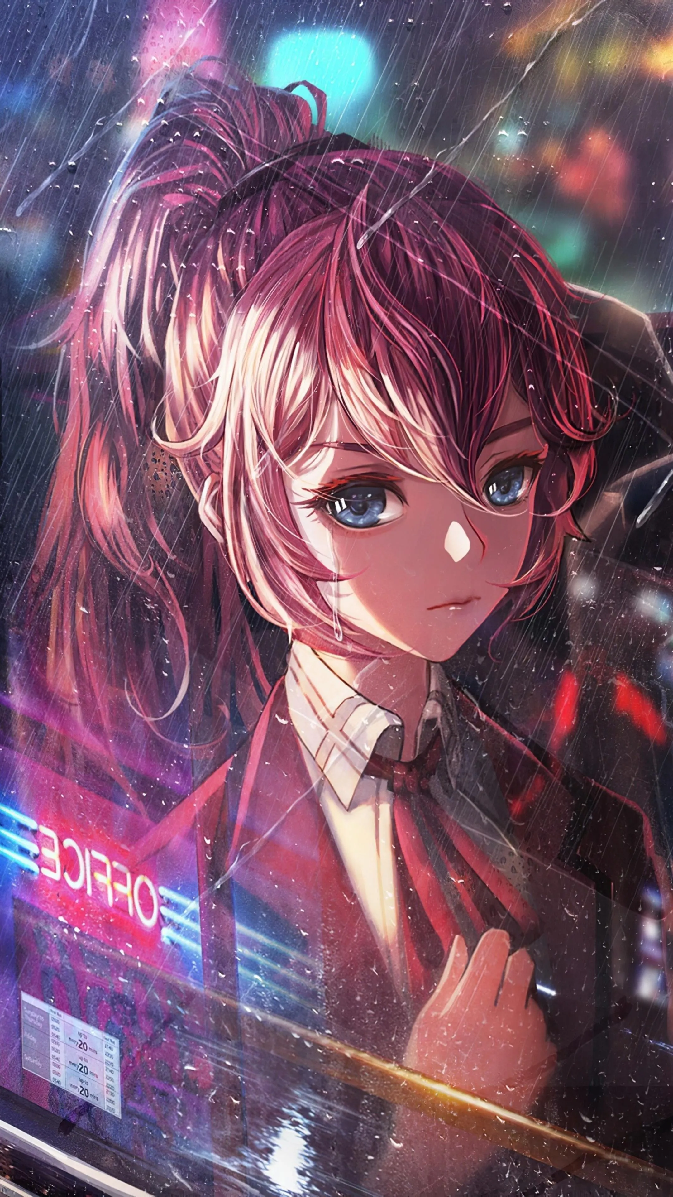 CloseUp of PinkHaired Anime Girl with Neon Lights