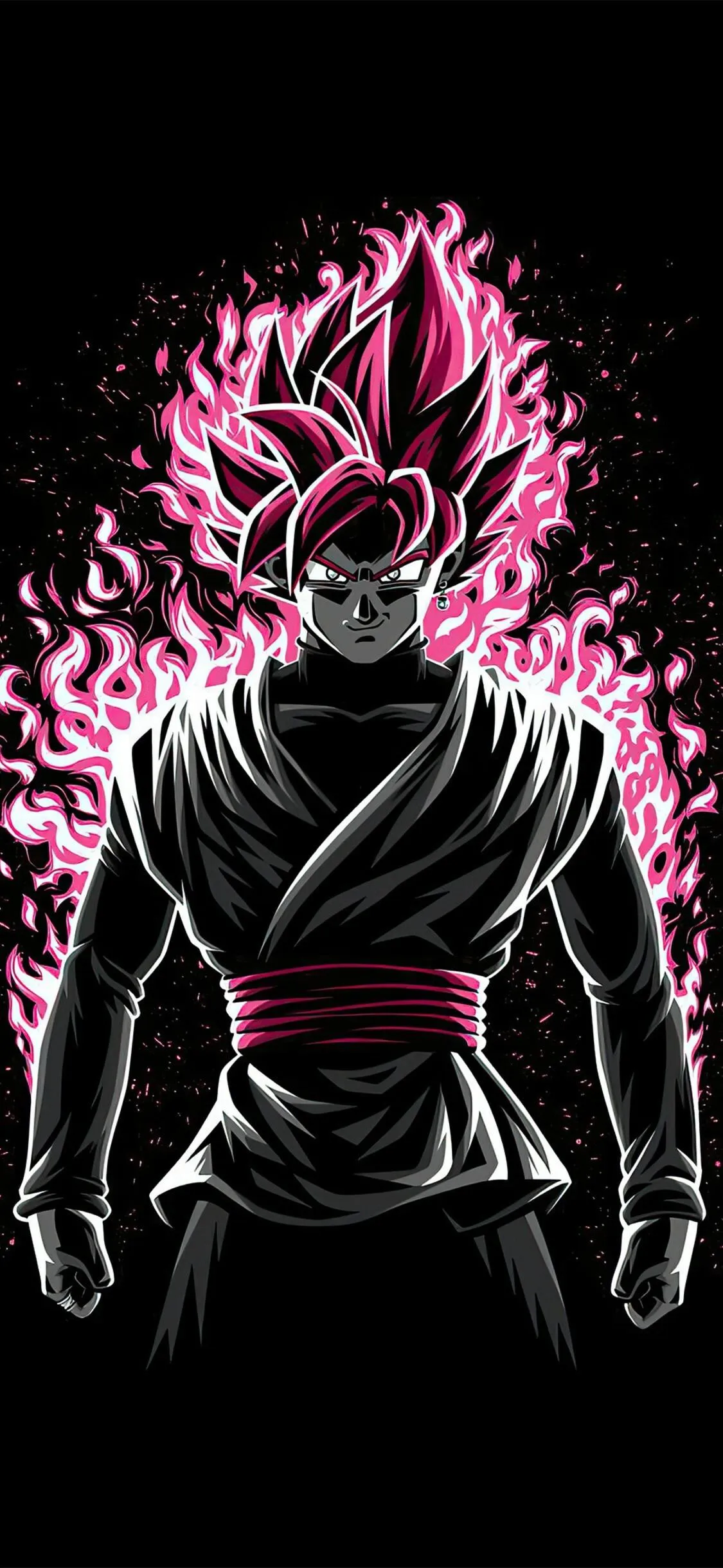 Dark Anime Character with Glowing Pink Aura in Powerful Mode