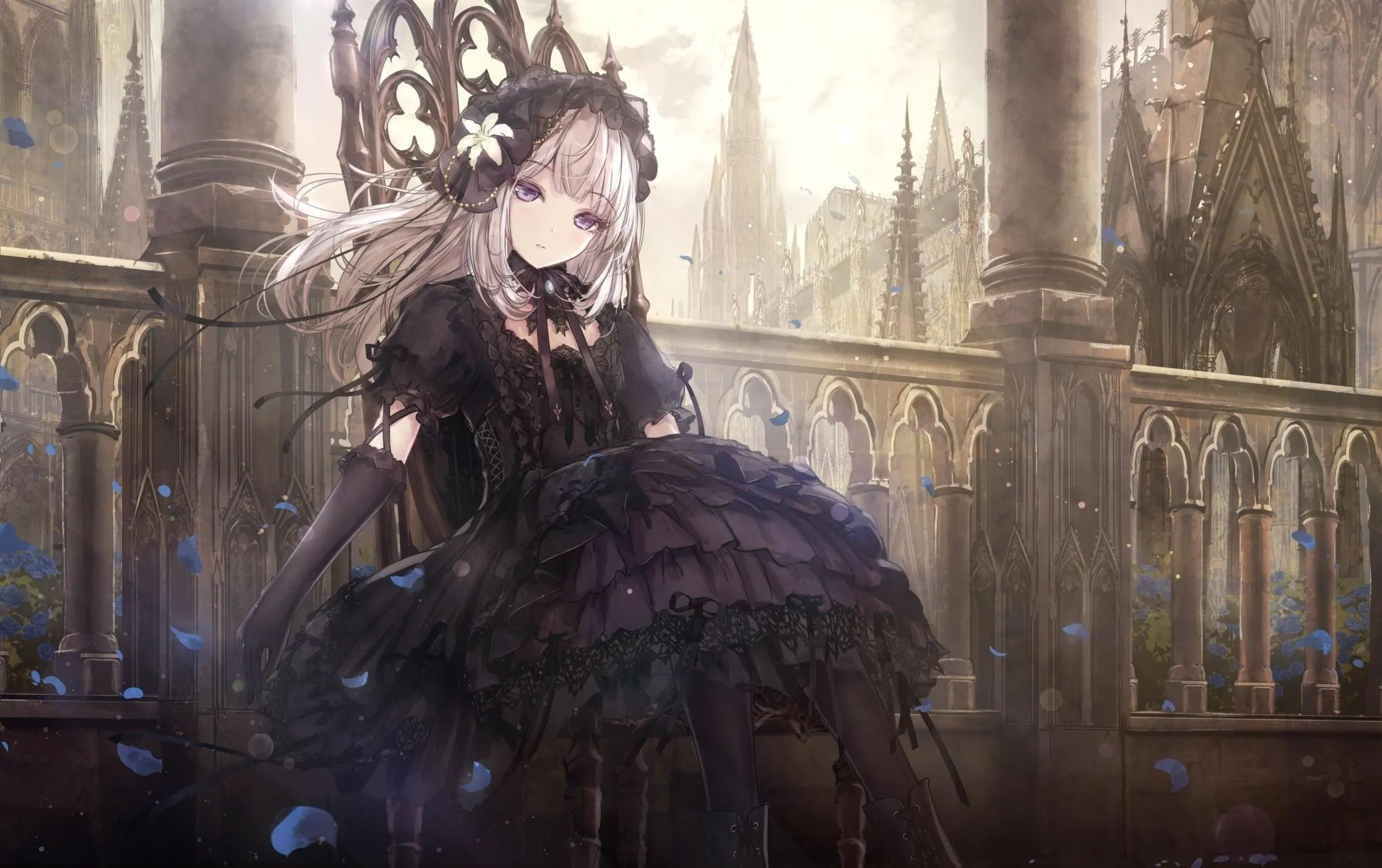 Elegant Anime Princess Sitting in a Majestic Fantasy Setting