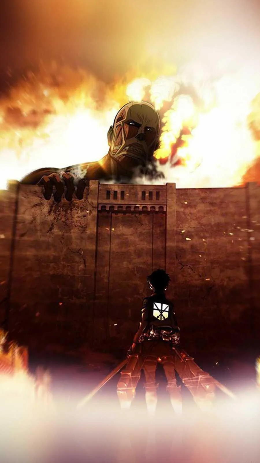 Eren Yeager Facing Giant Colossal Titan in Attack on Titan