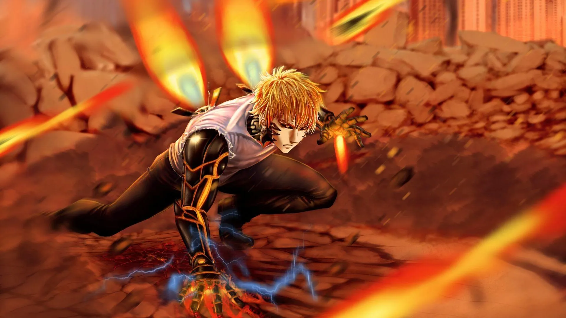 Eren Yeager in Attack on Titan Fiery Battle Scene Wallpaper