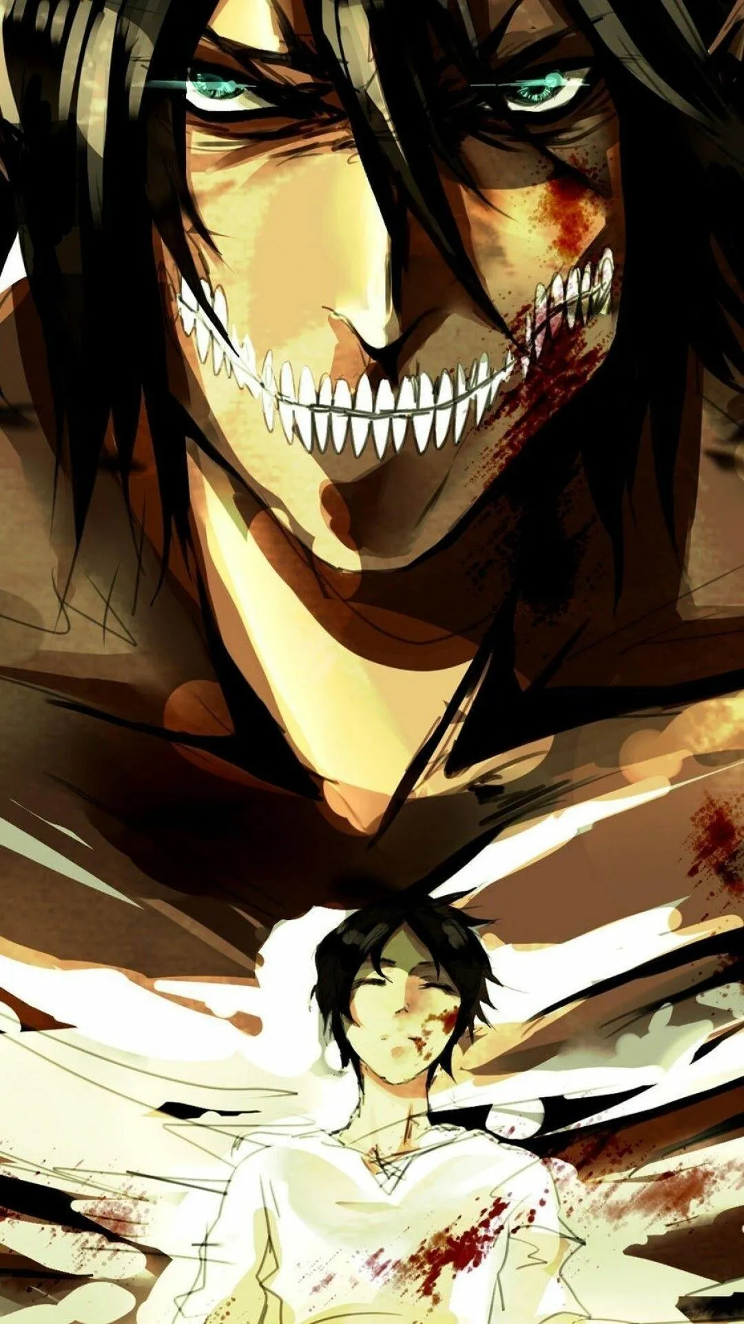 Eren Yeager in Titan Form Roaring in Battlefield Wallpaper