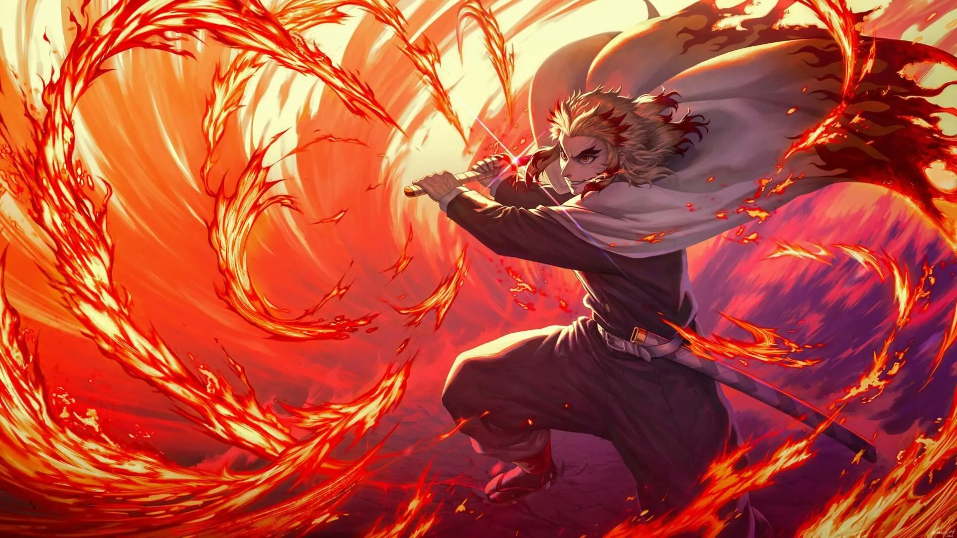 Fiery Dragon and Fighter Engaged in Explosive Anime Battle