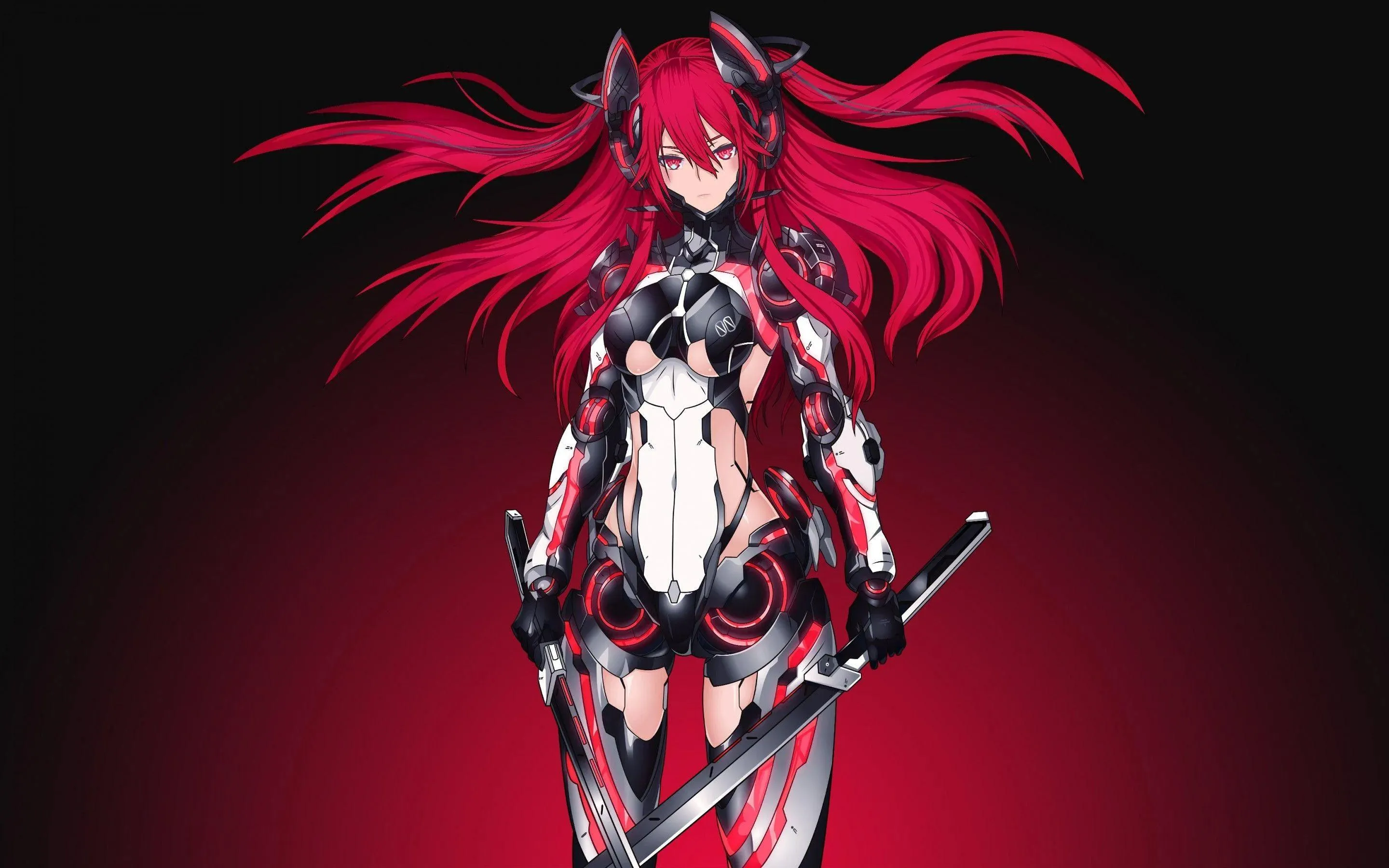 Futuristic Anime Girl with Red Hair and Armor Wallpaper