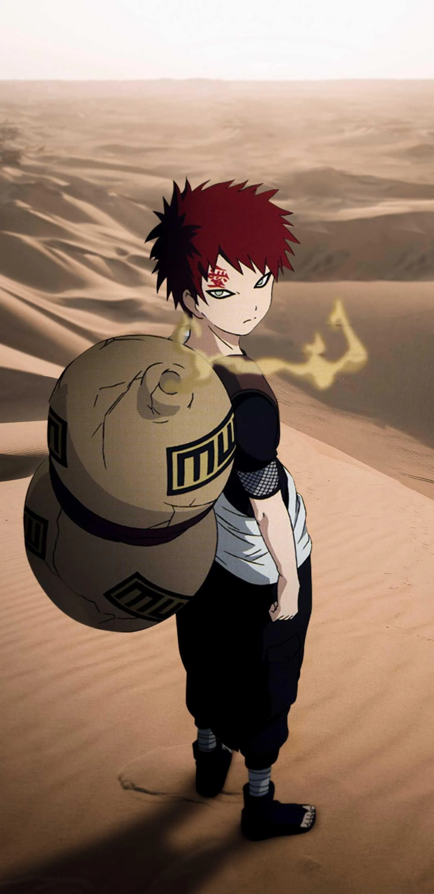 Gaara from Naruto Anime Standing on Desert Sand Wallpaper