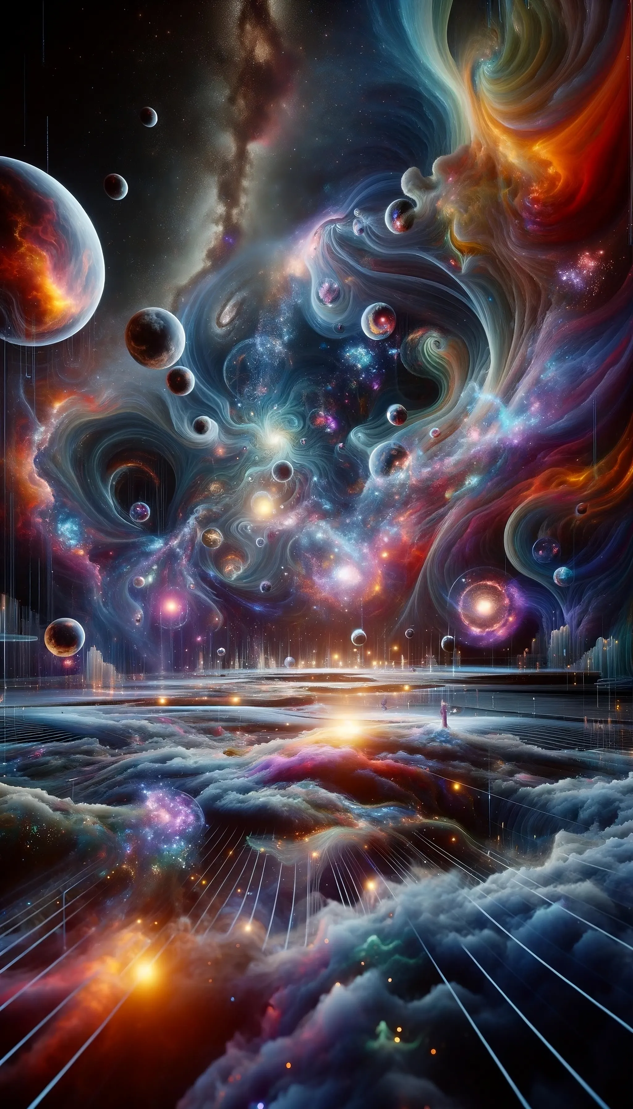 Galaxy with planet and stars in multicoloured HD wallpaper