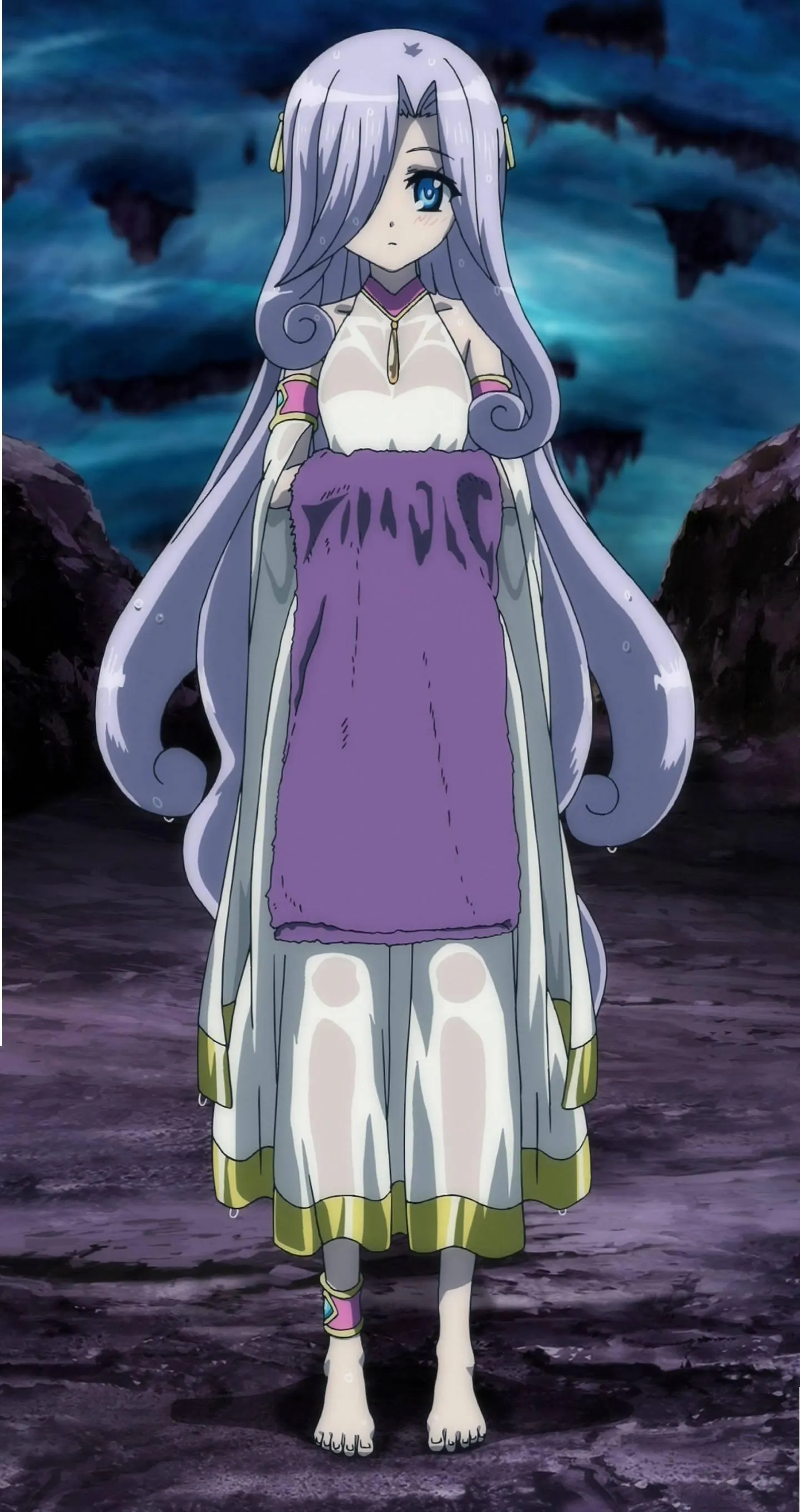 Ghostly Anime Girl Standing in Dim Haunted Environment