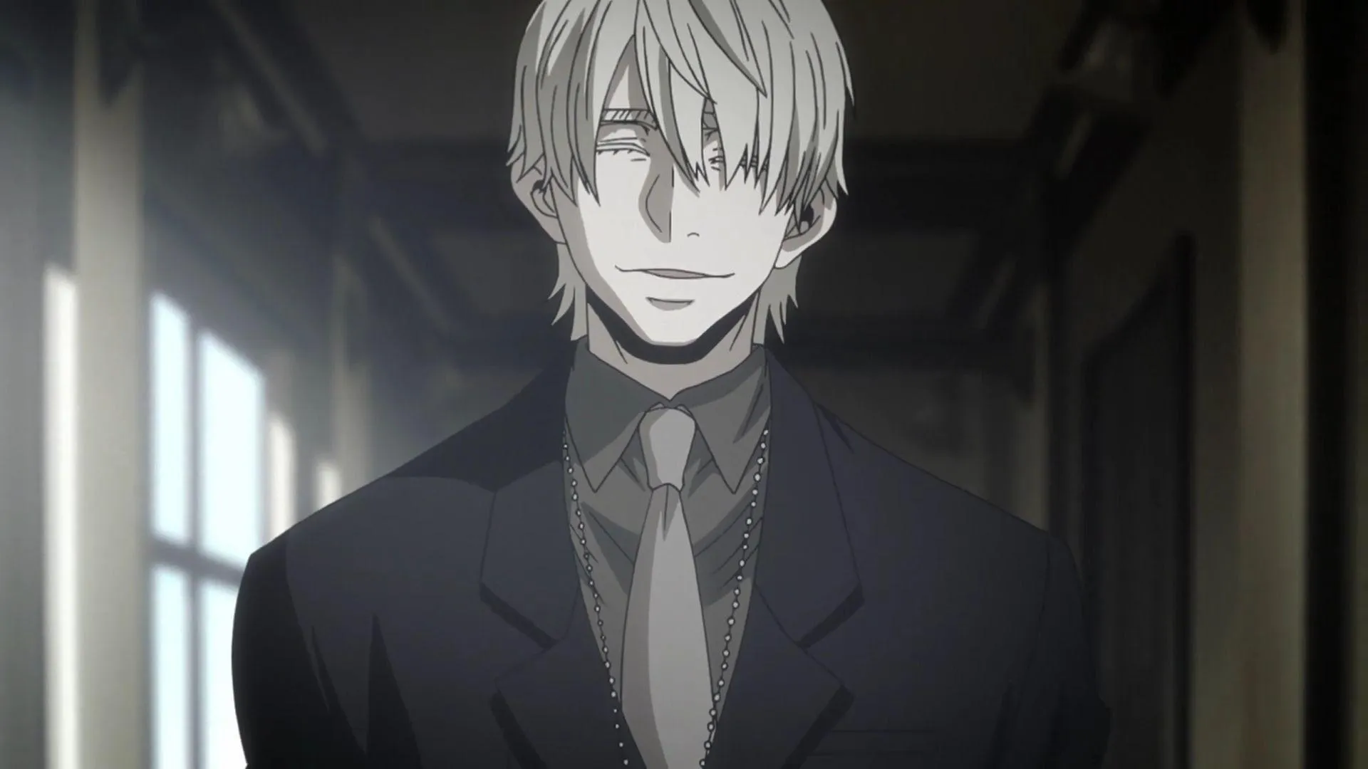 Ginko from Mushishi Walking Alone Through a Dim Hallway