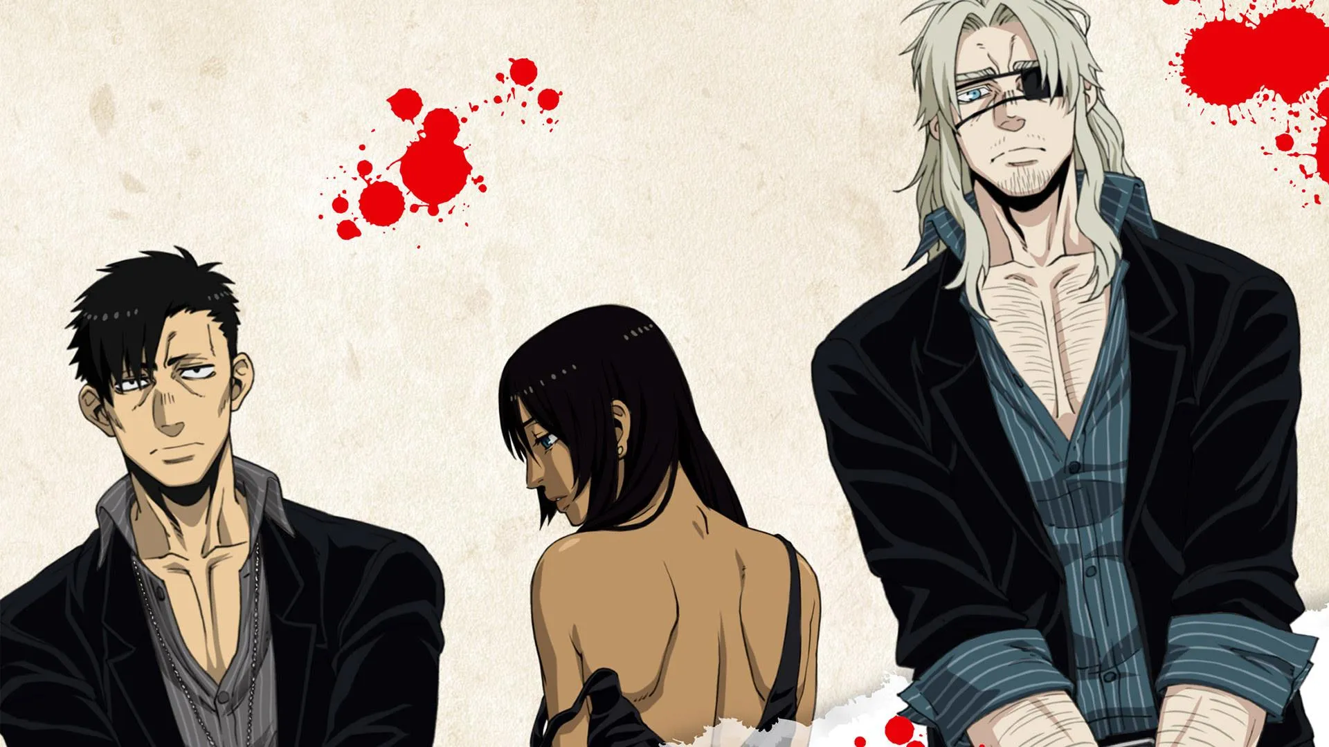 Gintoki and Takasugi Face Off with Blood on Wall Wallpaper