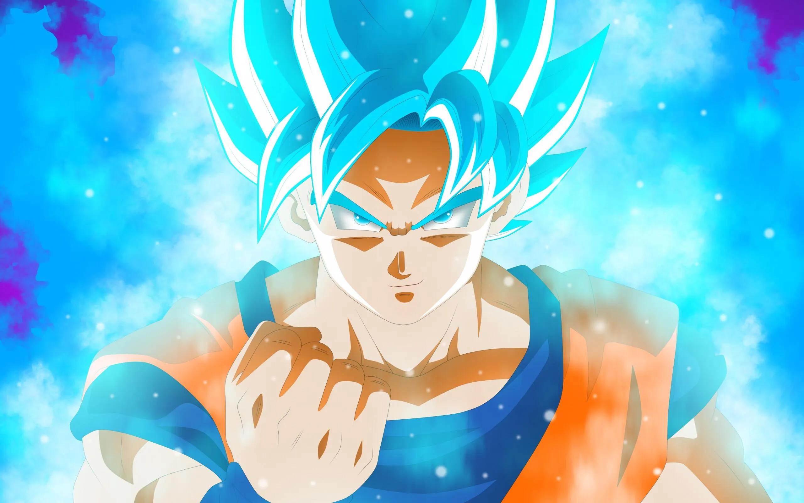 Goku Ready to Fight Charging his Ki in Blue Aura Wallpaper