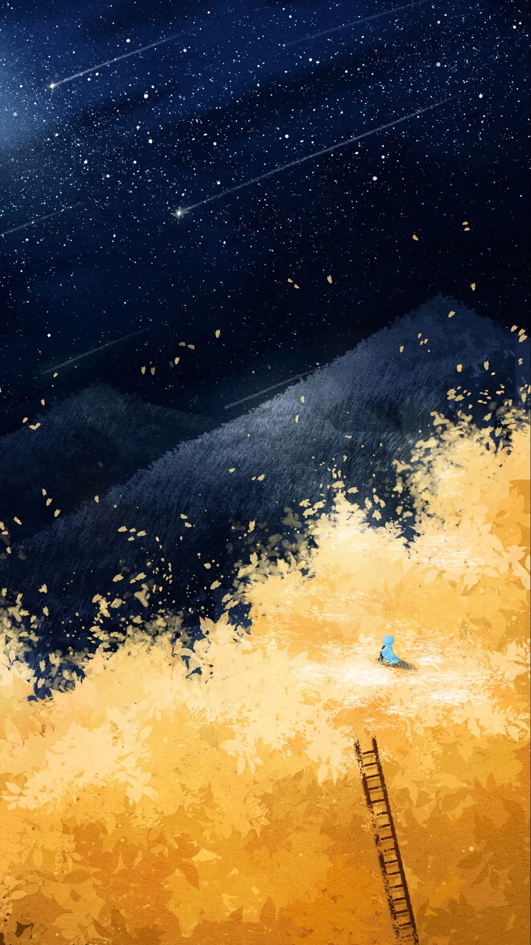 Golden tree with moonlight painting wallpaper for free