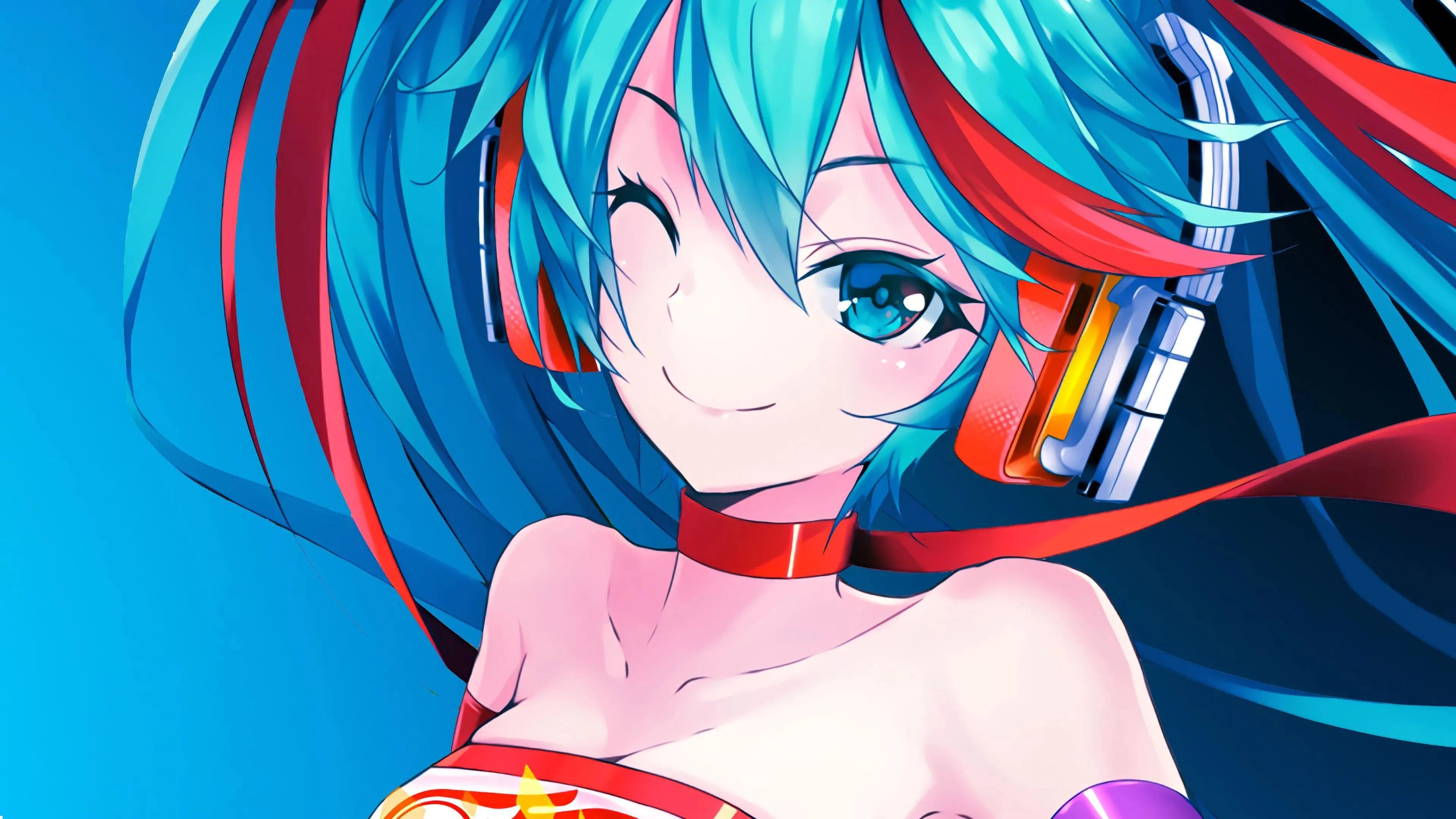 Hatsune Miku Digital Idol Smiling with Blue Twin Tails
