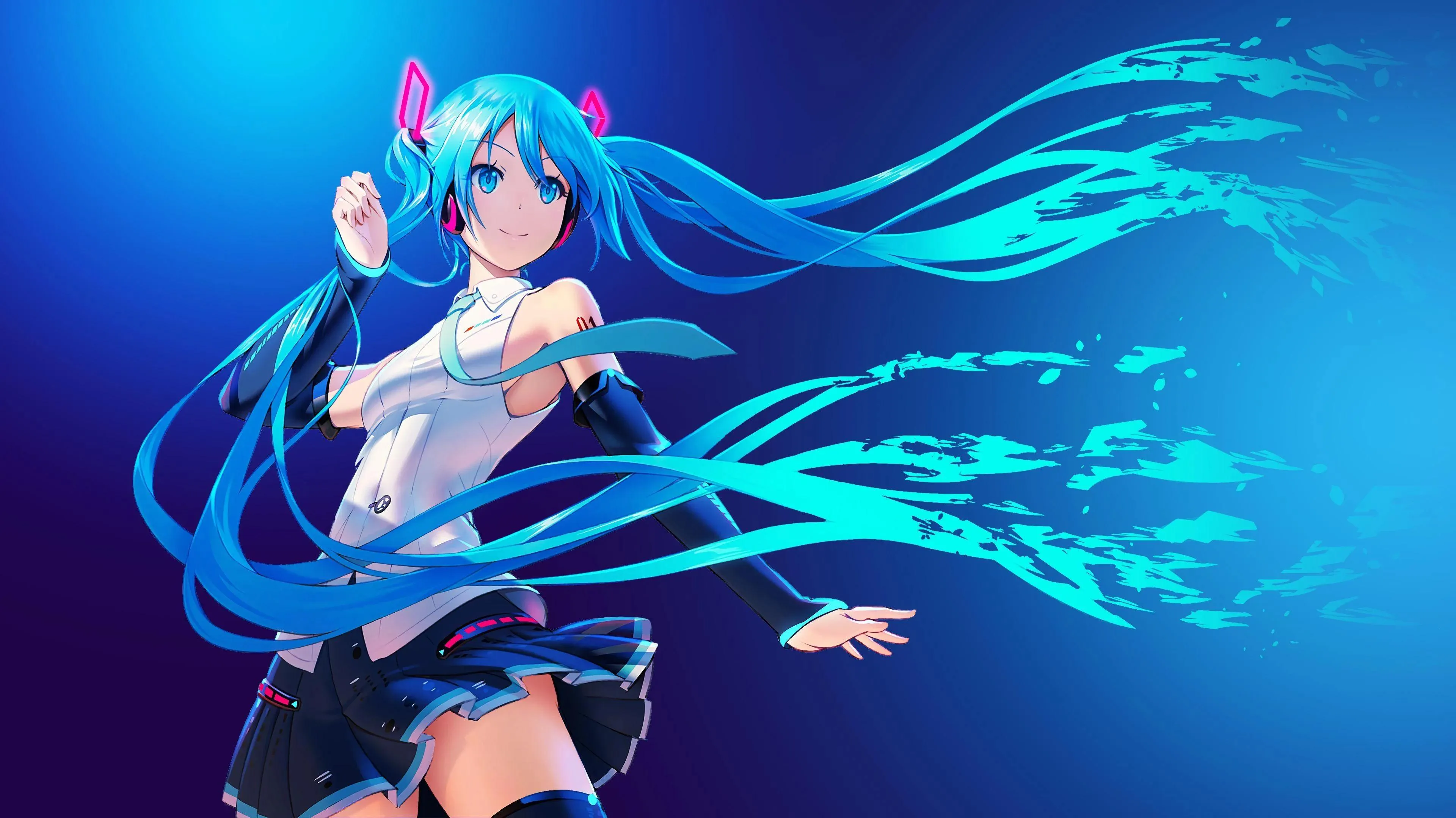 Hatsune Miku Glowing in Digital Oceanic Blue World