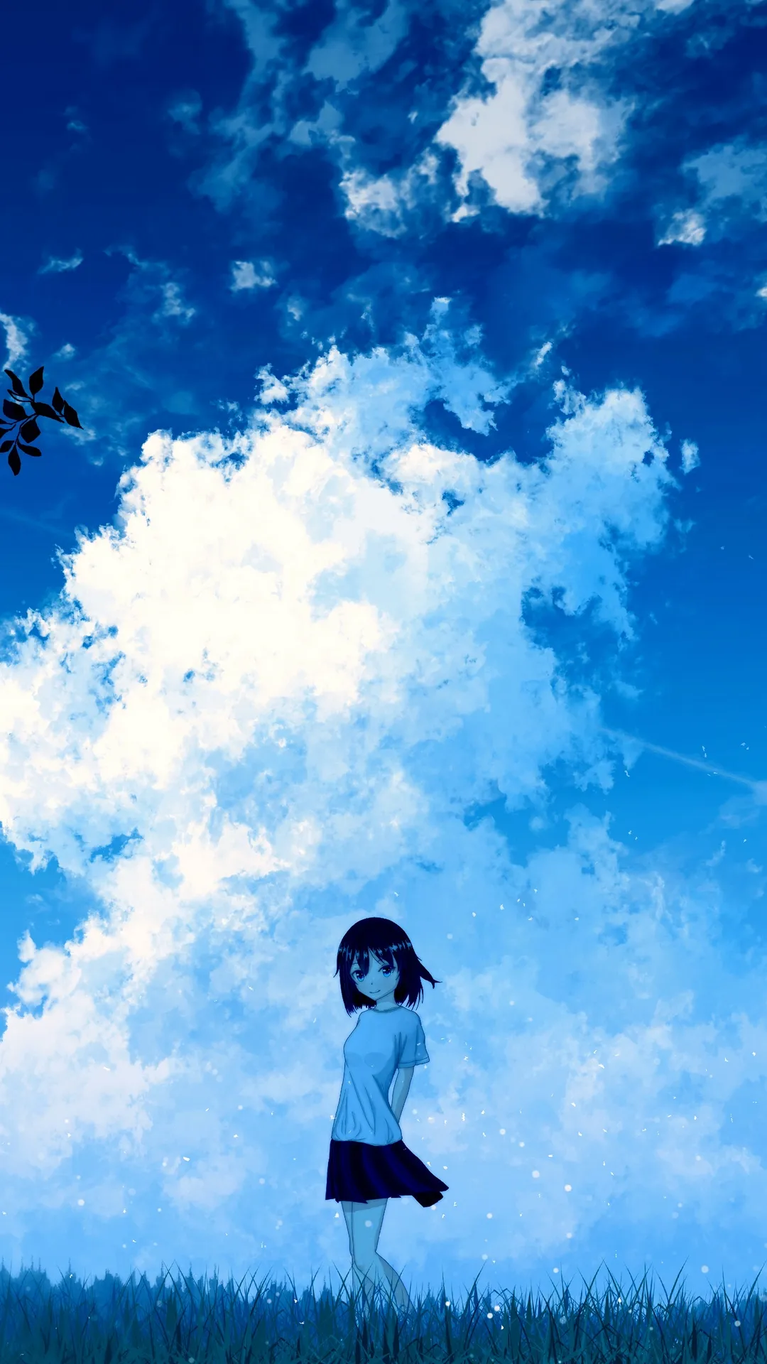HD anime girl standing under the blue sky with the clouds