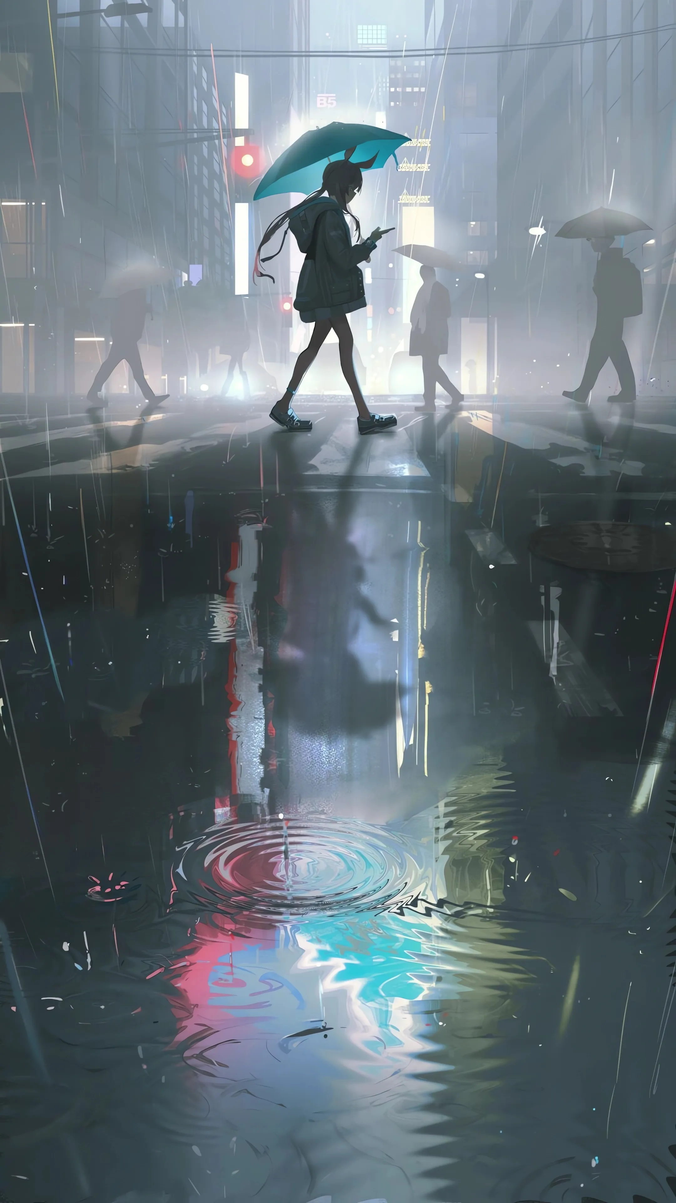 HD wallpaper of a person under an umbrella with a phone