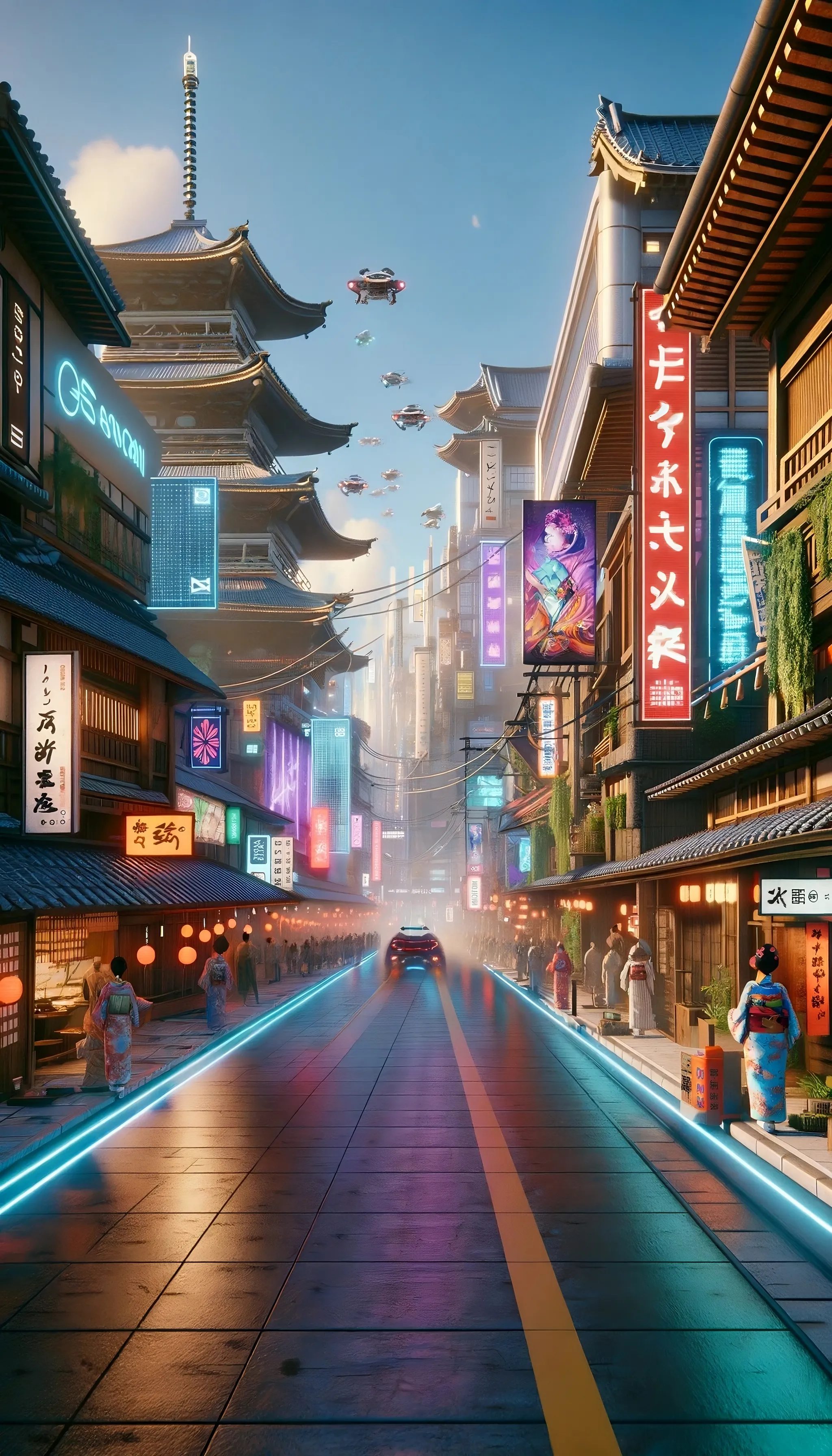 High tech image of japan with advance road and car Wallpaper