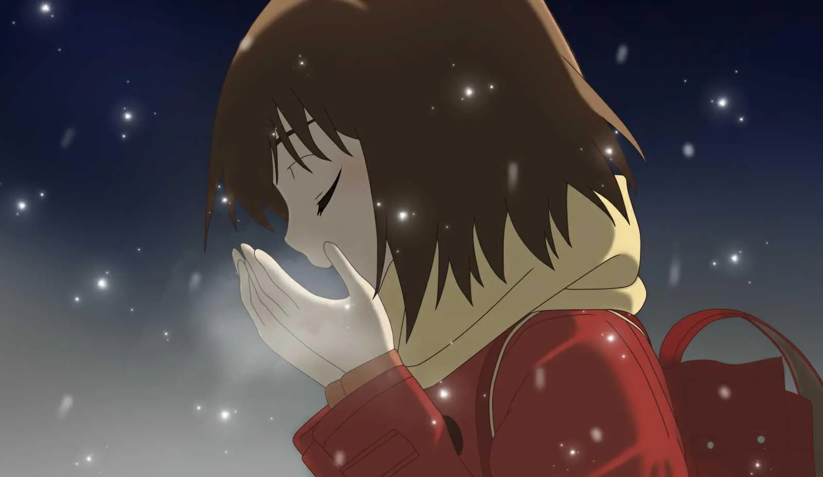 Hinata Hyuga Shyly Covering Face with Hands During Snow