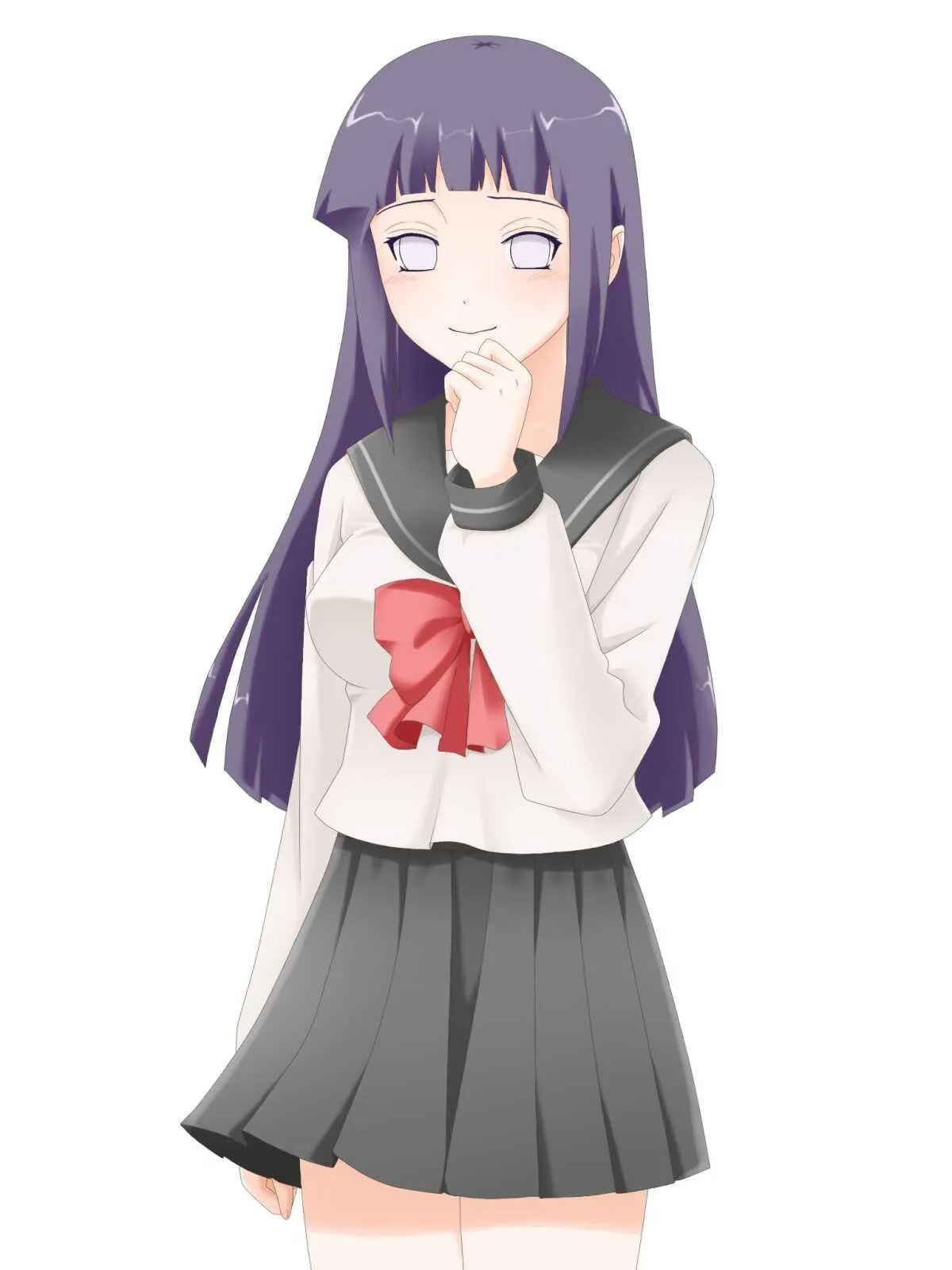 Hinata Hyuga Shyly Looking Ahead in her School Uniform